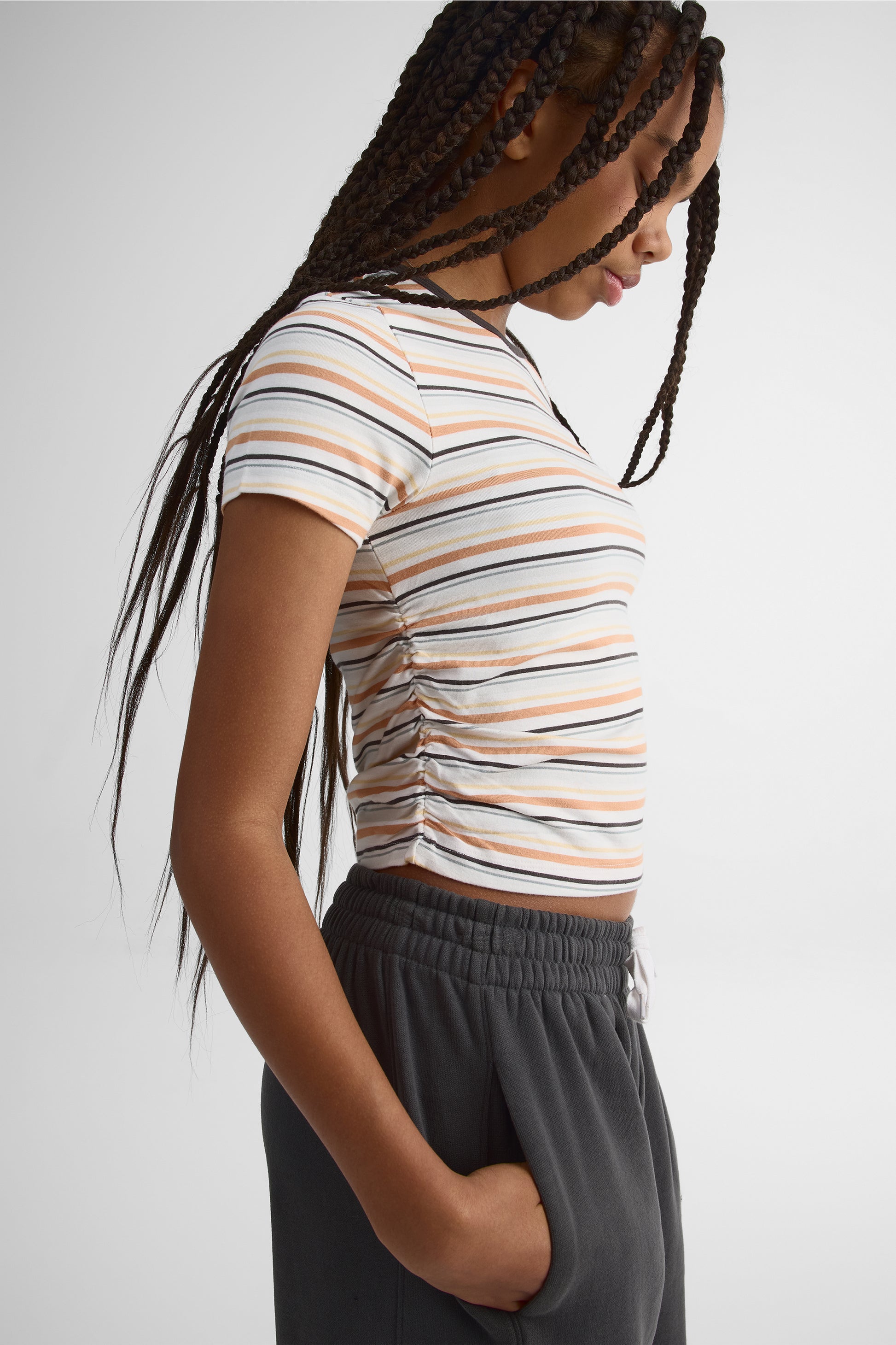 Chandail M/courtes col rond stretch - Ado fille && BLANC MULTI