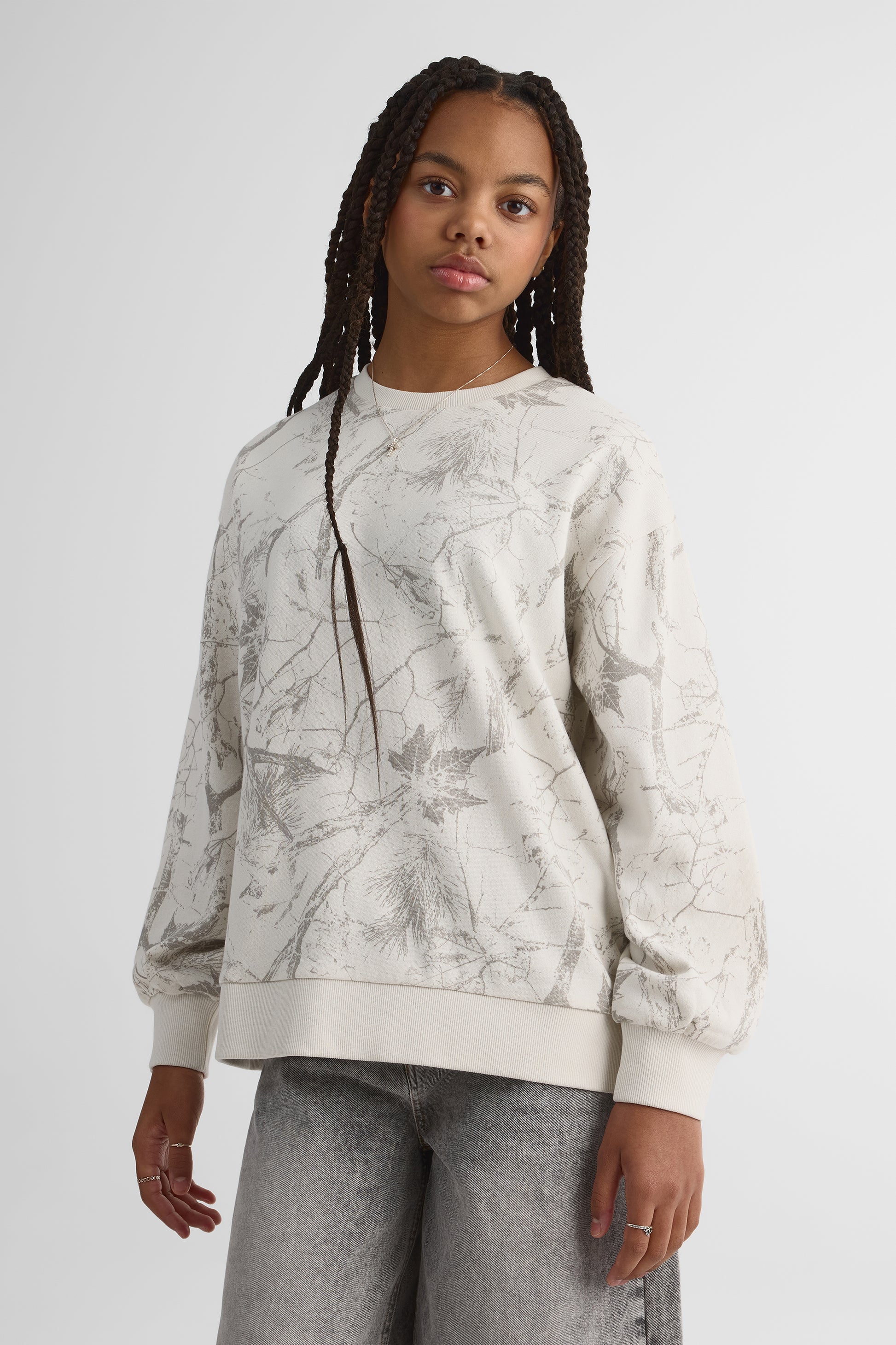Chandail ouaté col rond, manches longues - Ado fille && GRIS MULTI