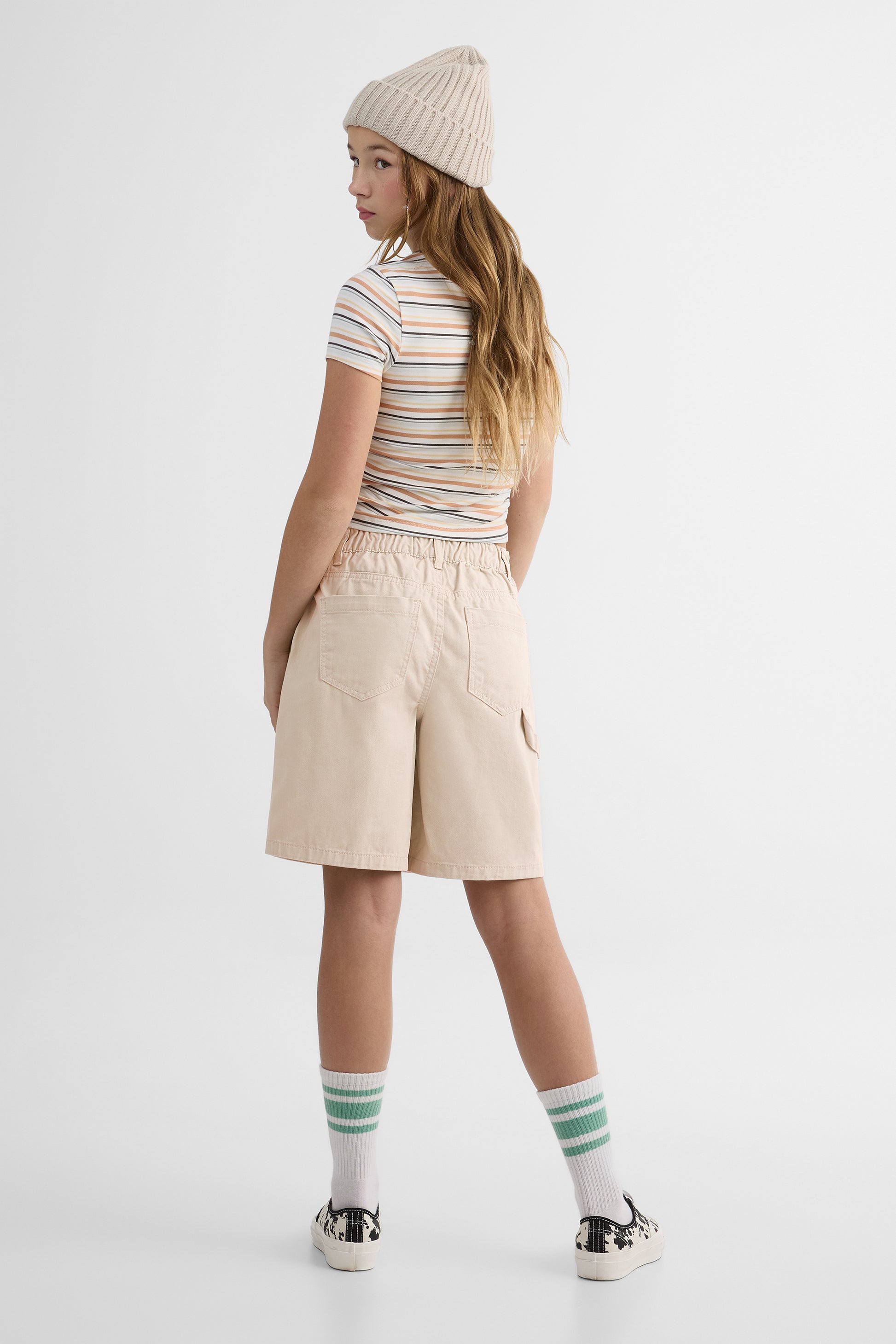Short bermuda élastique avec poches - Ado fille && BEIGE
