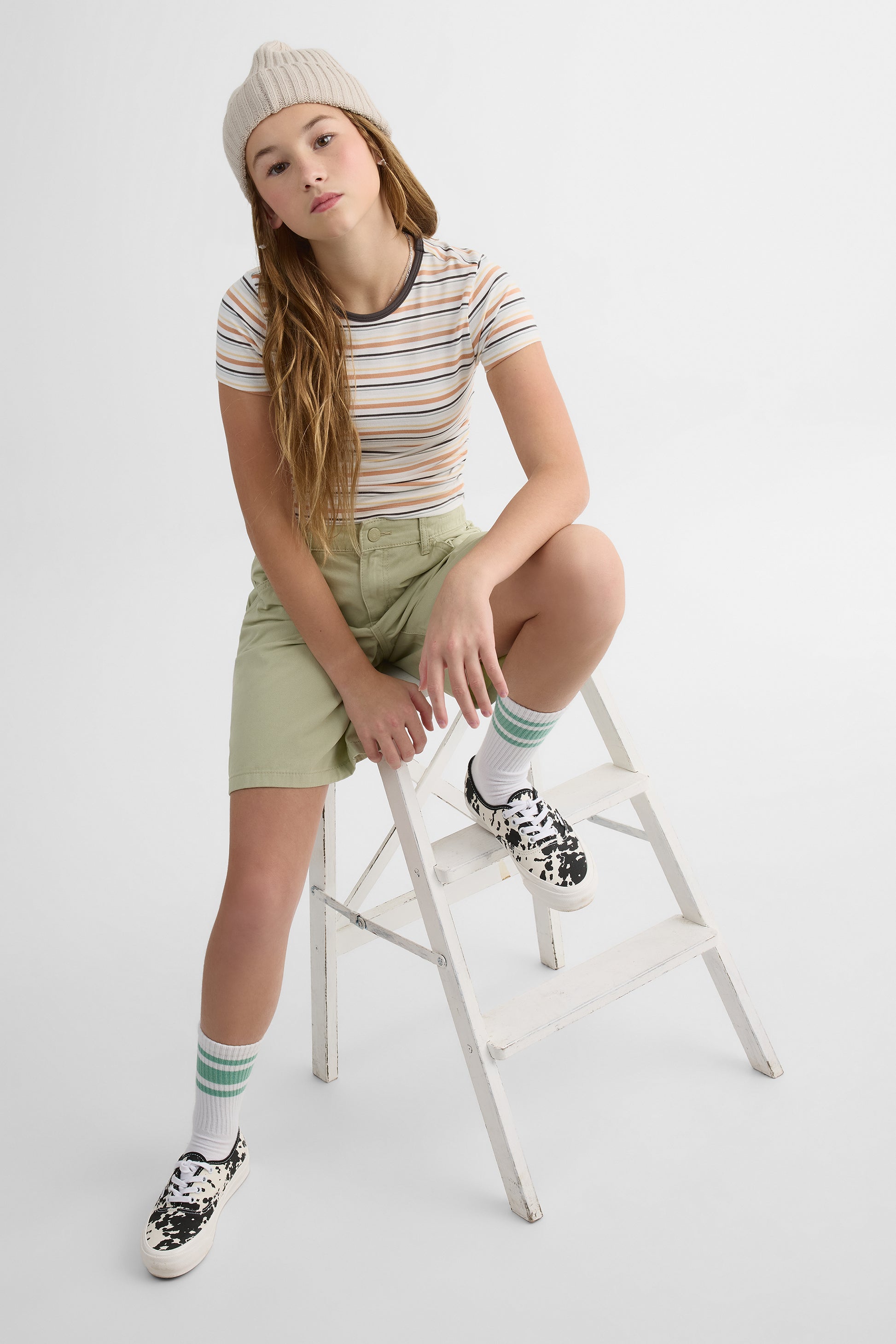Short bermuda élastique avec poches - Ado fille && BEIGE