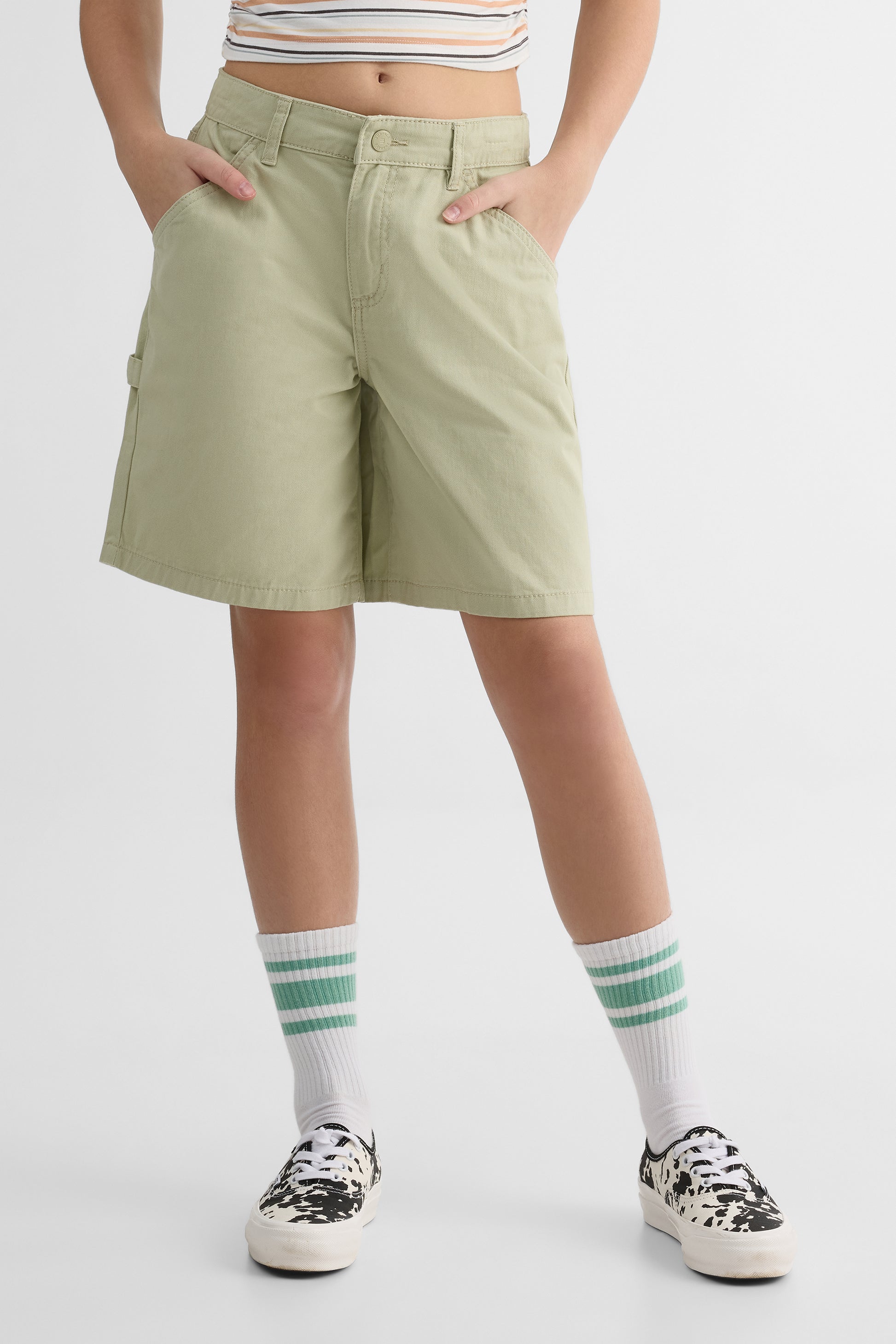 Short bermuda élastique avec poches - Ado fille && KAKI