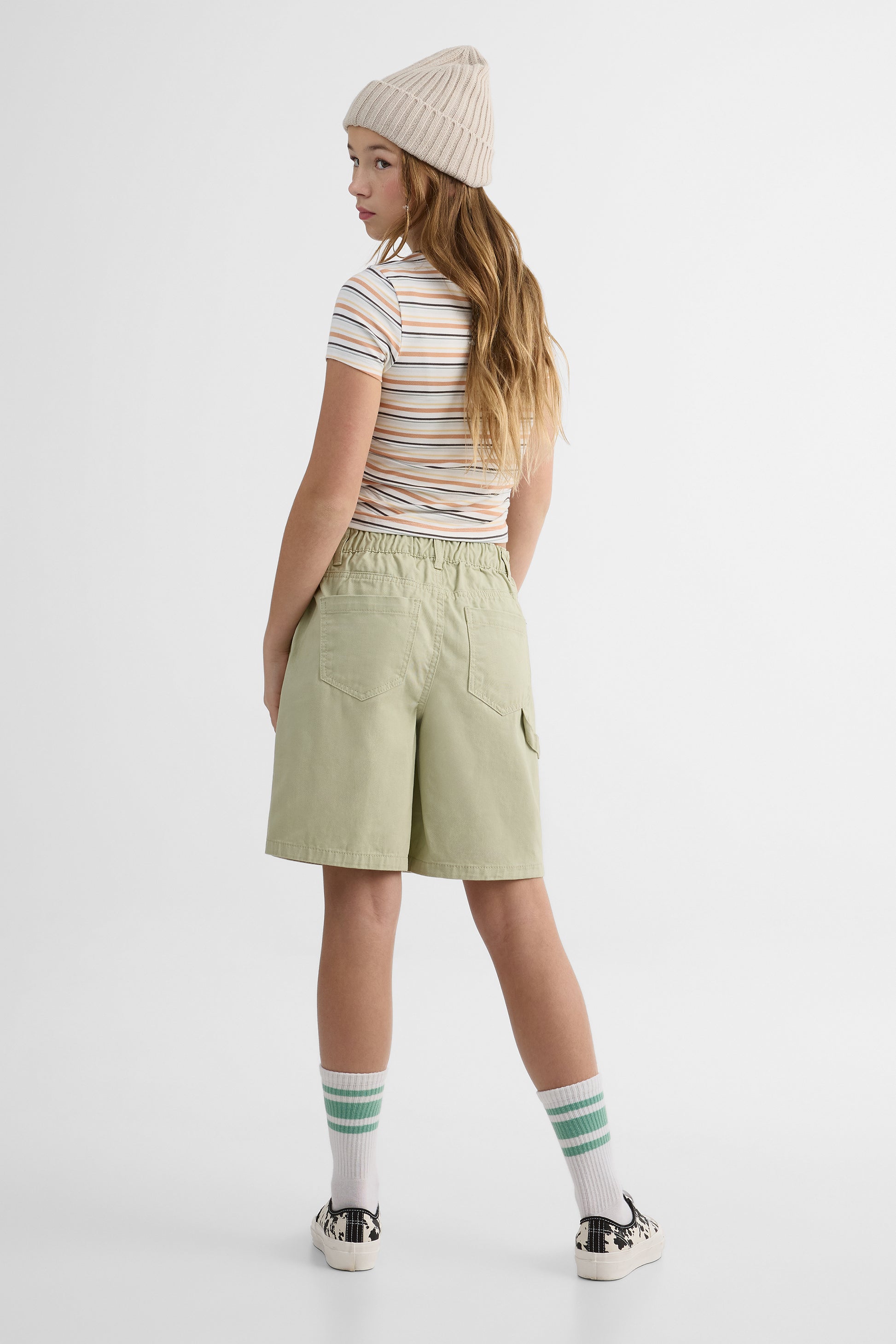 Short bermuda élastique avec poches - Ado fille && KAKI