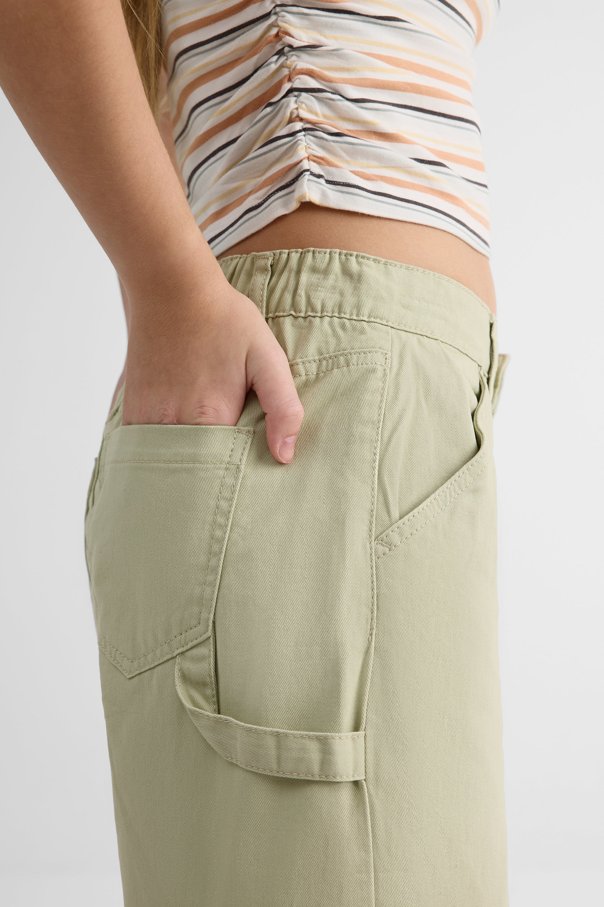 Short bermuda élastique avec poches - Ado fille && KAKI