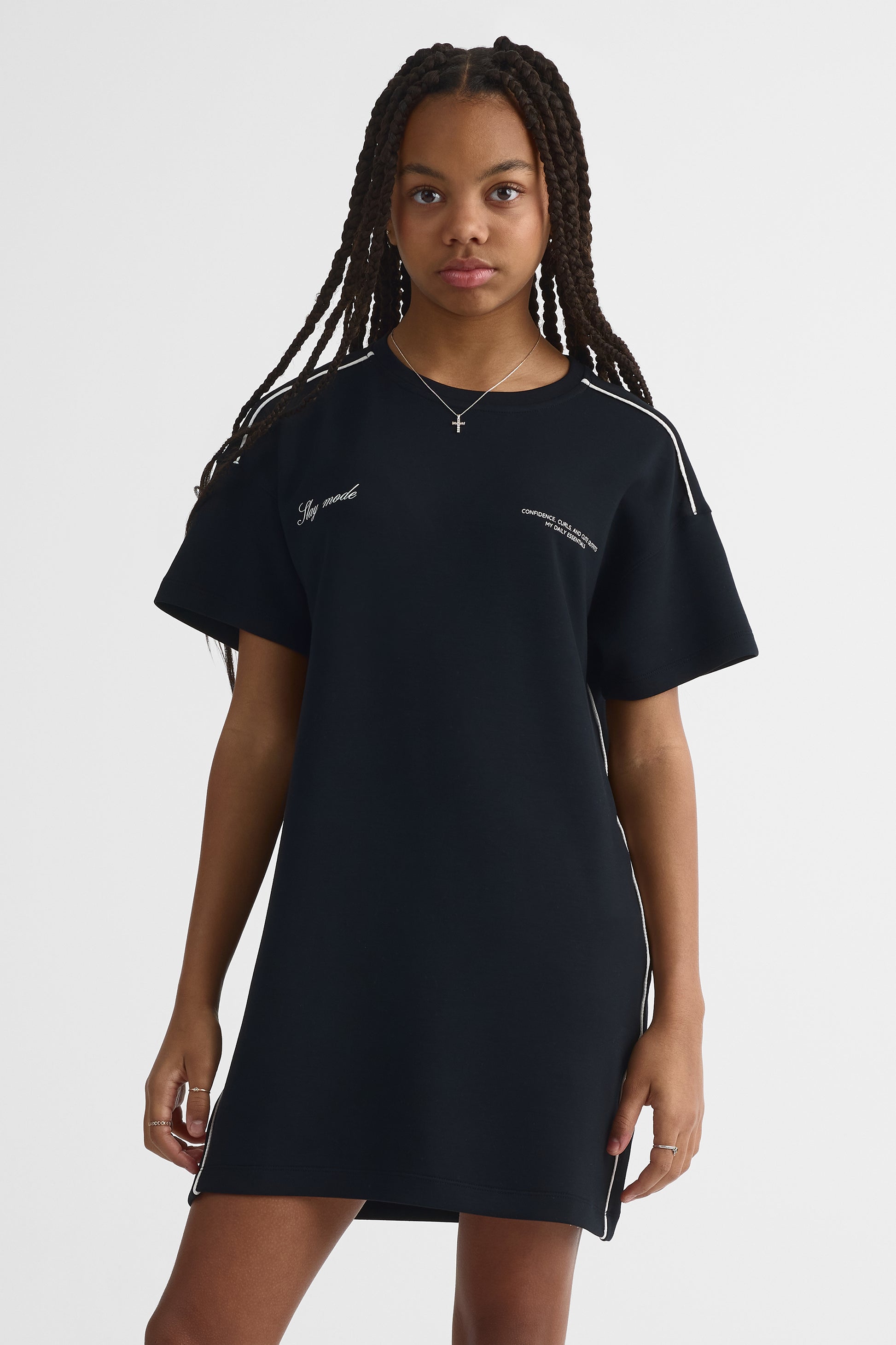 Robe manches courtes imprimée – Ado fille && NOIR