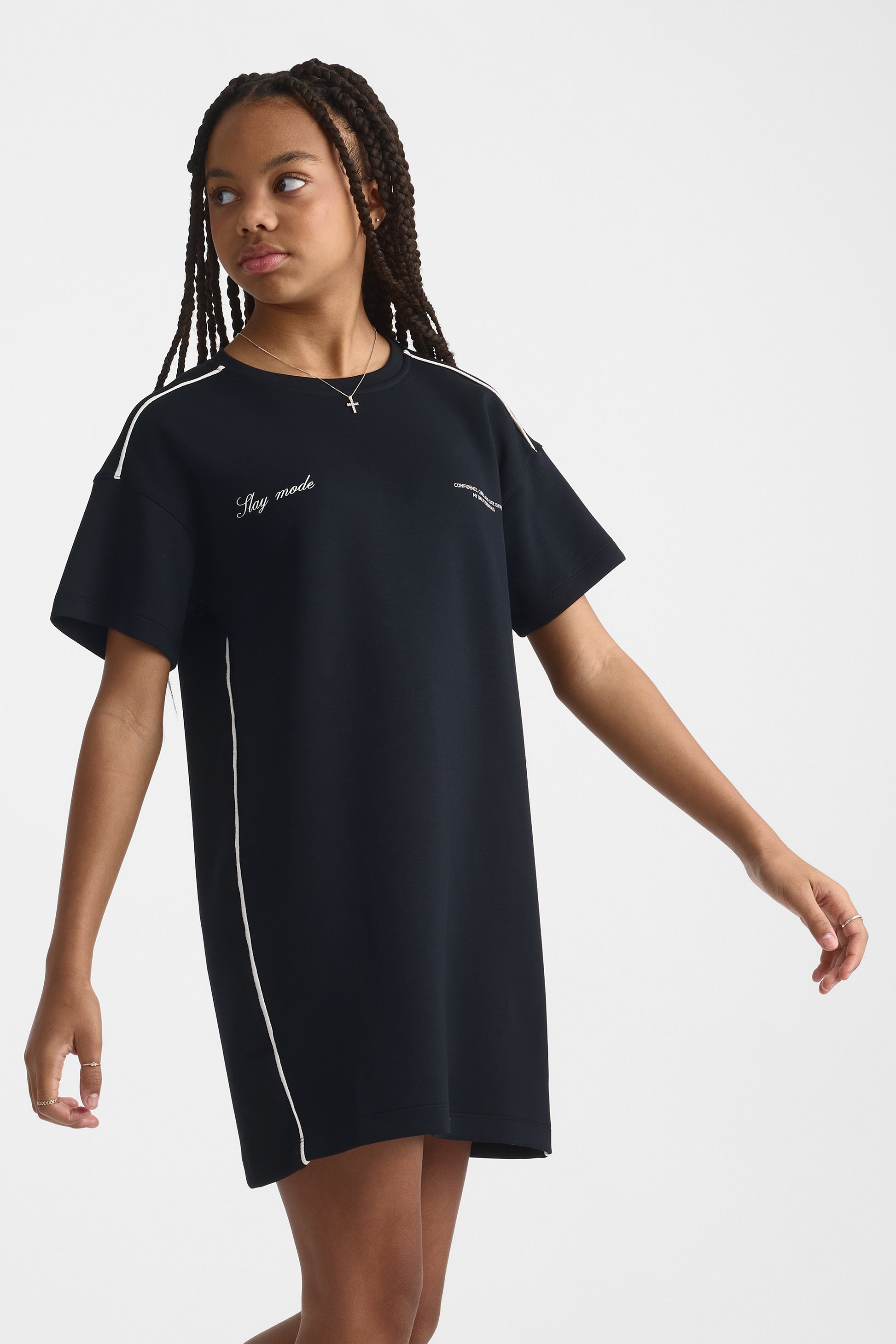 Robe manches courtes imprimée – Ado fille && NOIR