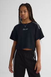 Chandail cropped M/courtes avec imprimé – Ado fille && NOIR