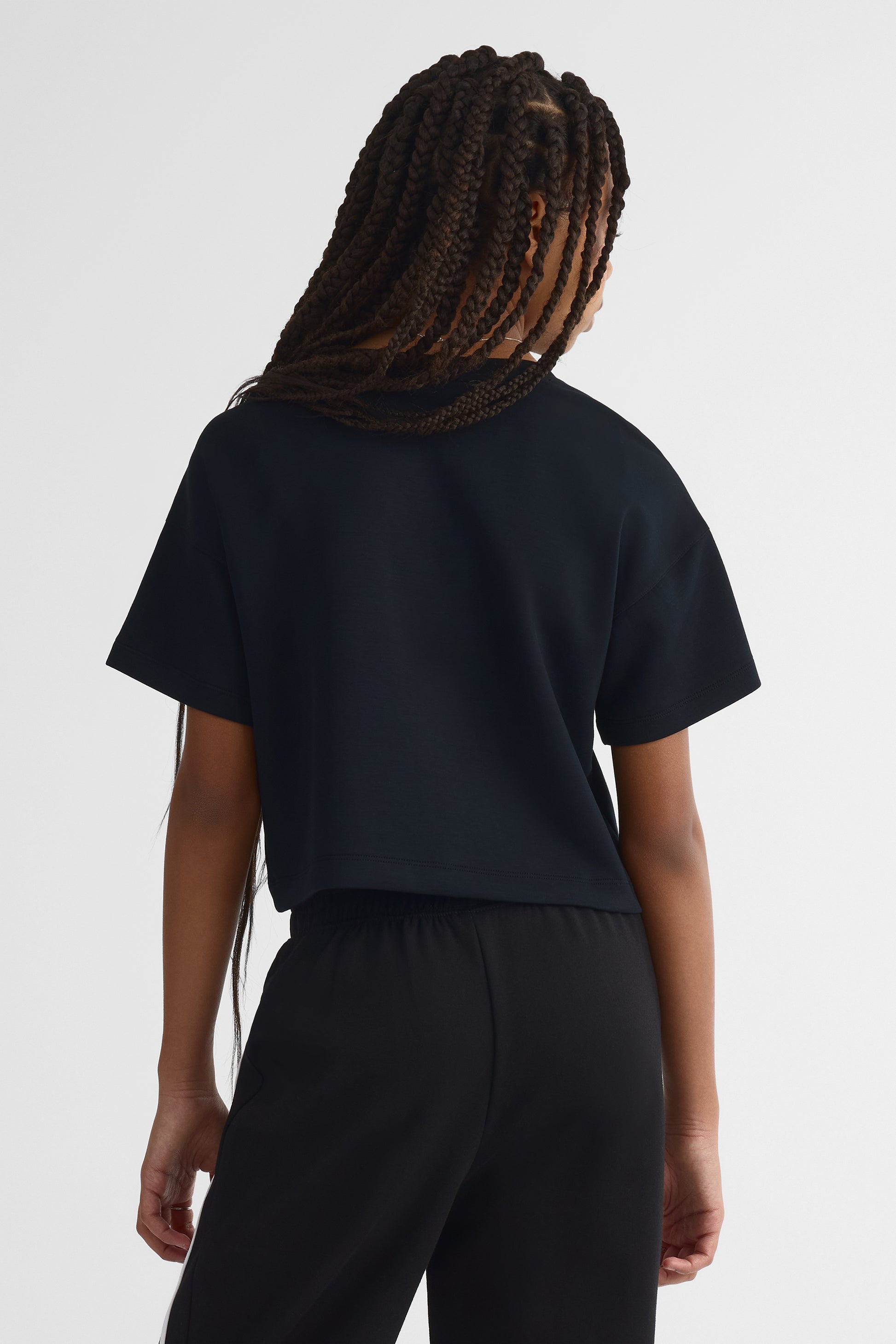 Chandail cropped M/courtes avec imprimé – Ado fille && NOIR
