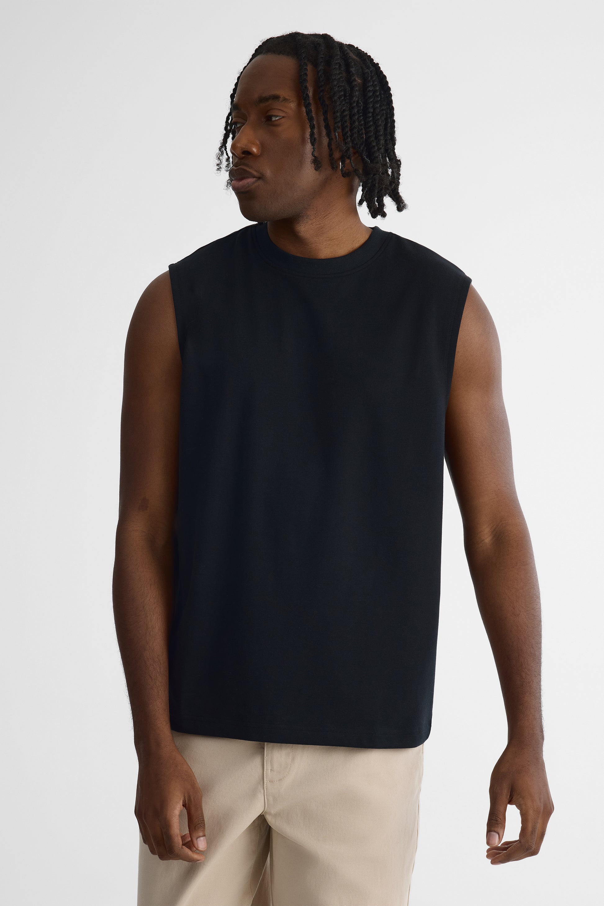 Camisole ample col rond en slick jersey – Femme && NOIR