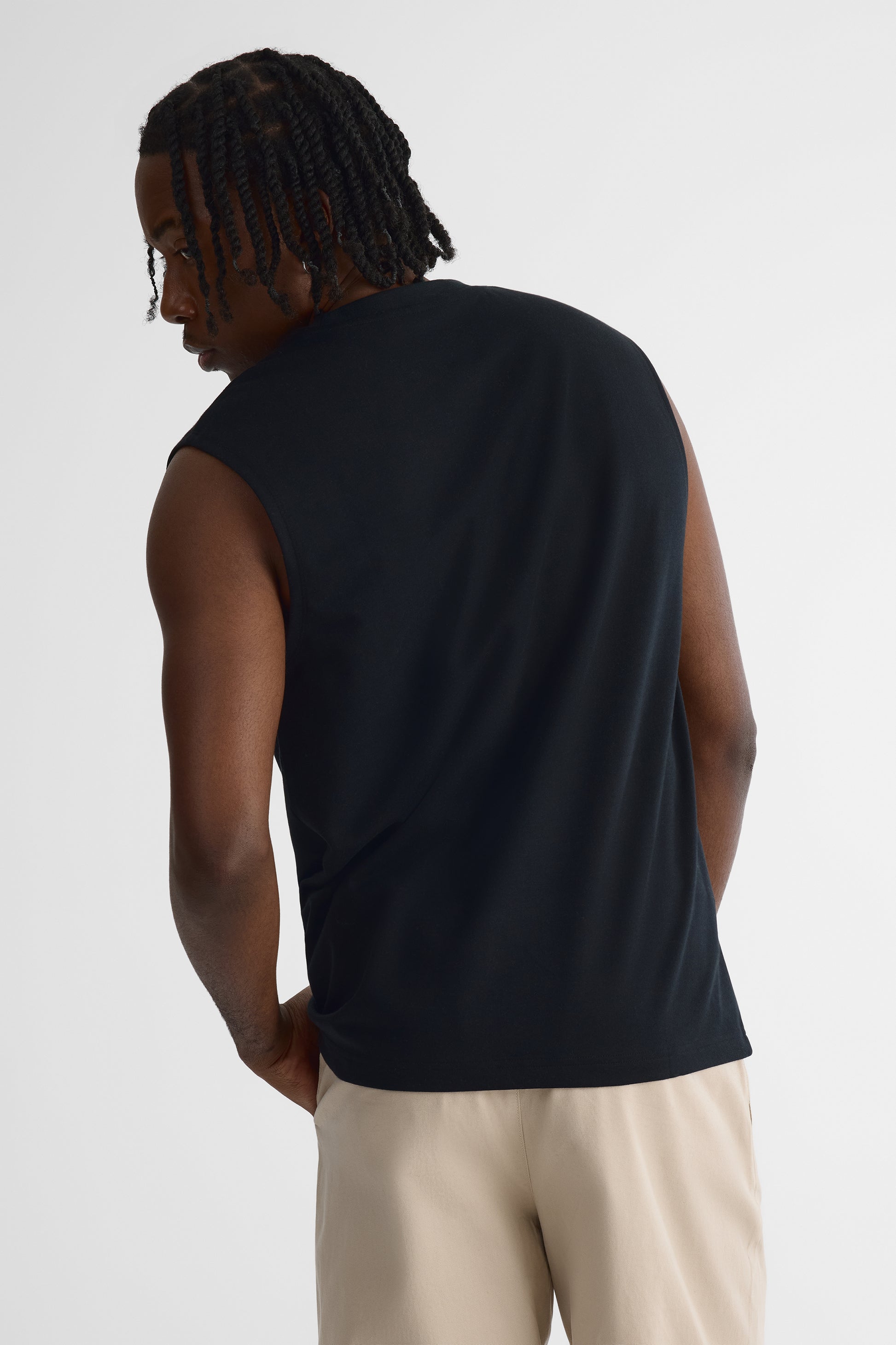 Camisole ample col rond en slick jersey – Femme && NOIR
