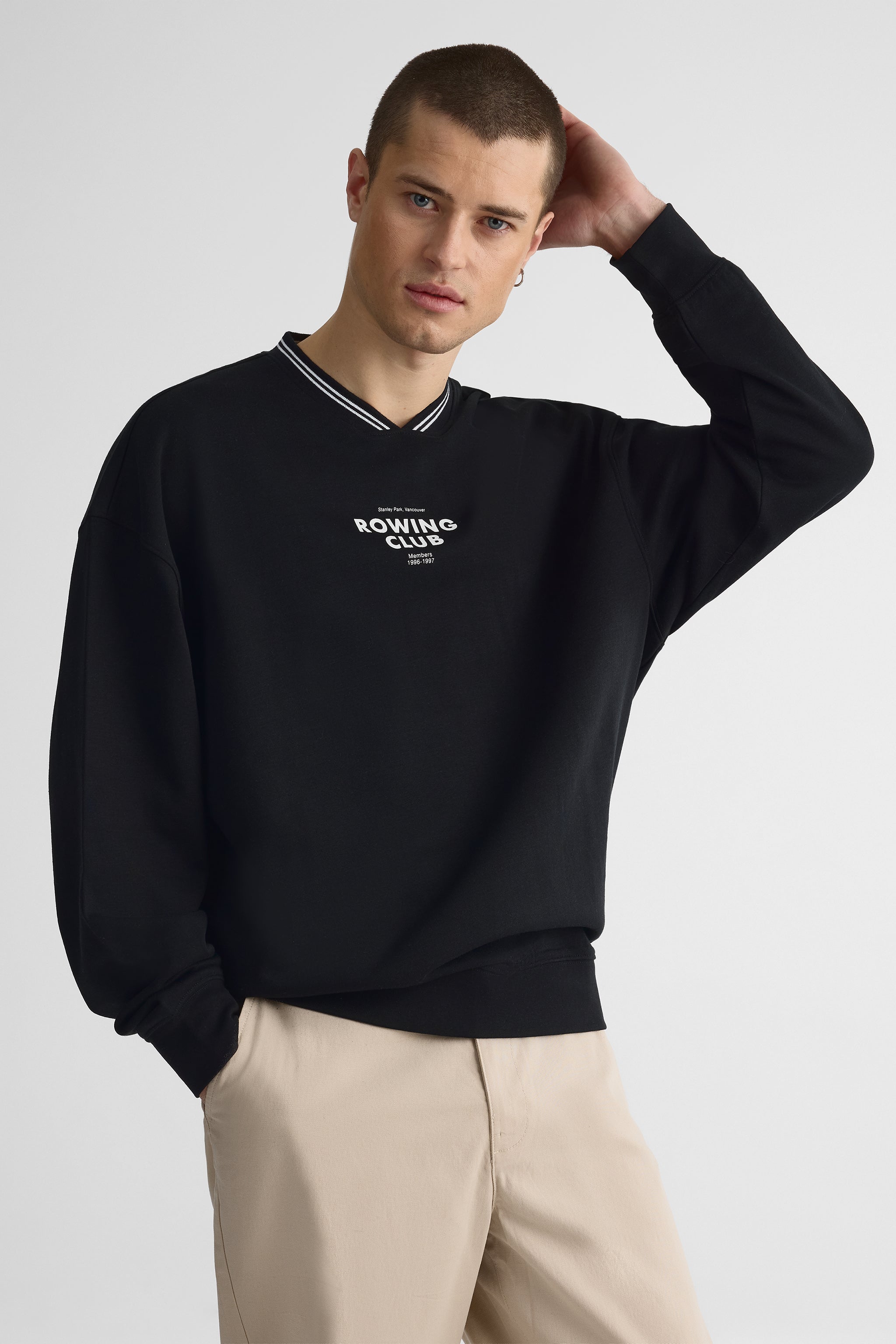 Chandail ouaté graphique manches longues - Homme && NOIR