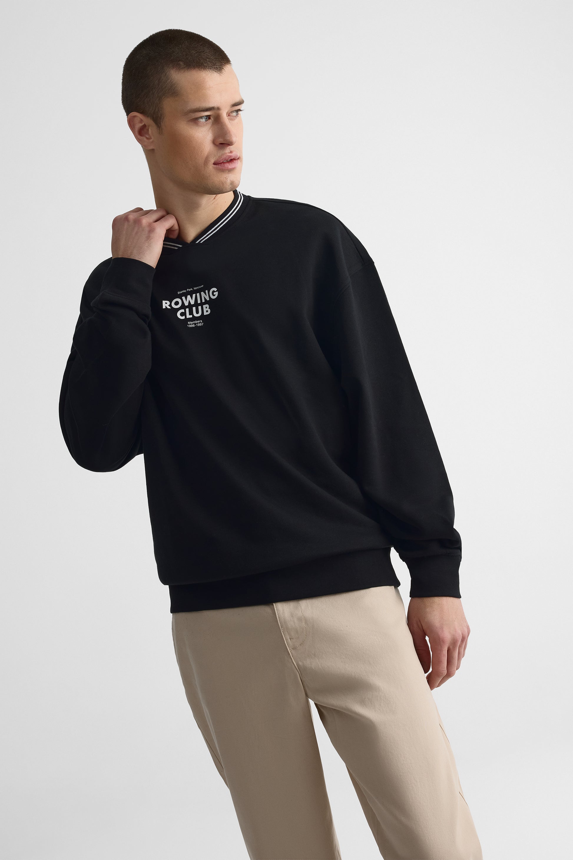 Chandail ouaté graphique manches longues - Homme && NOIR