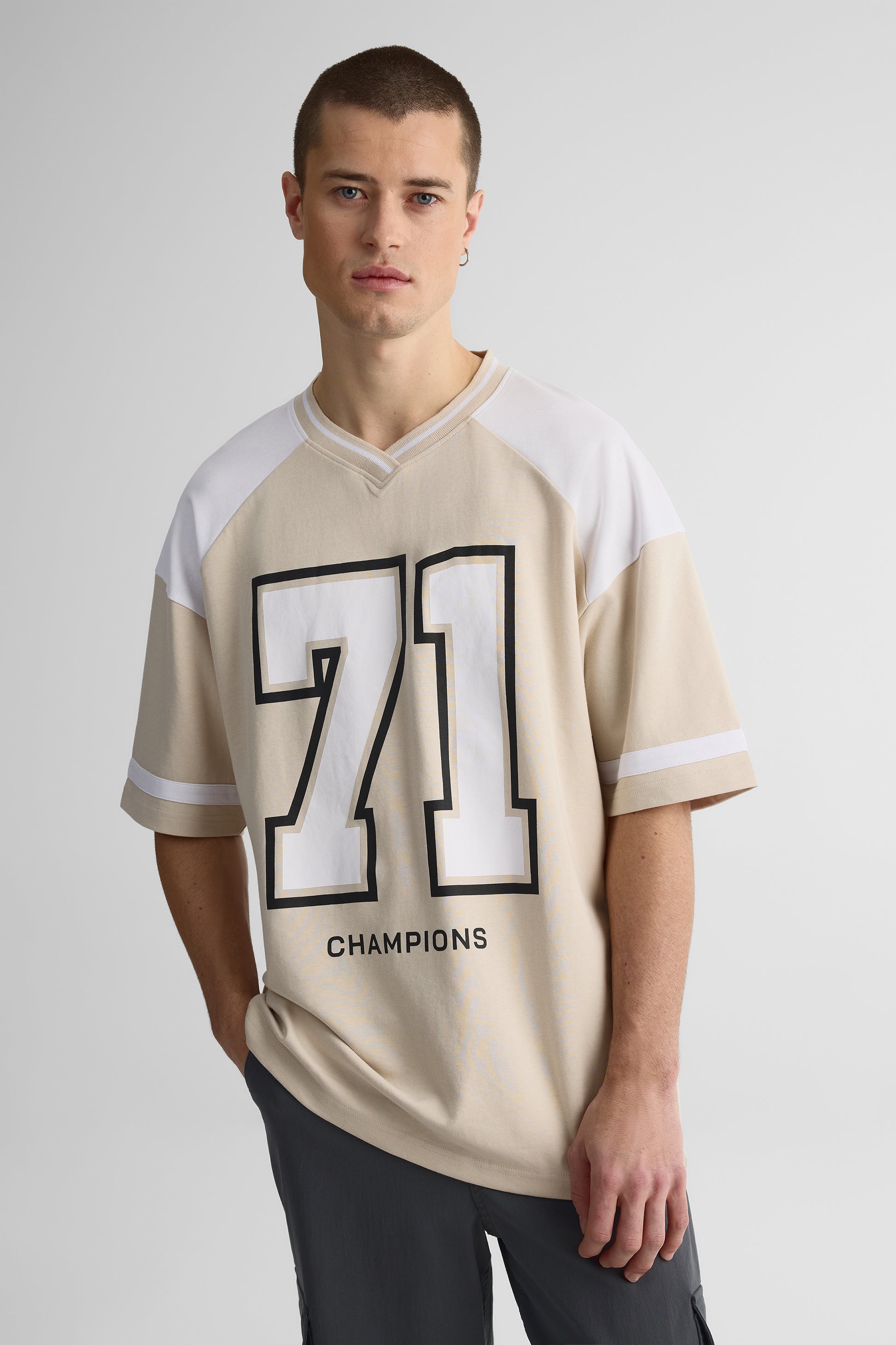 T-shirt graphique manches courtes en coton - Jeune homme && BEIGE
