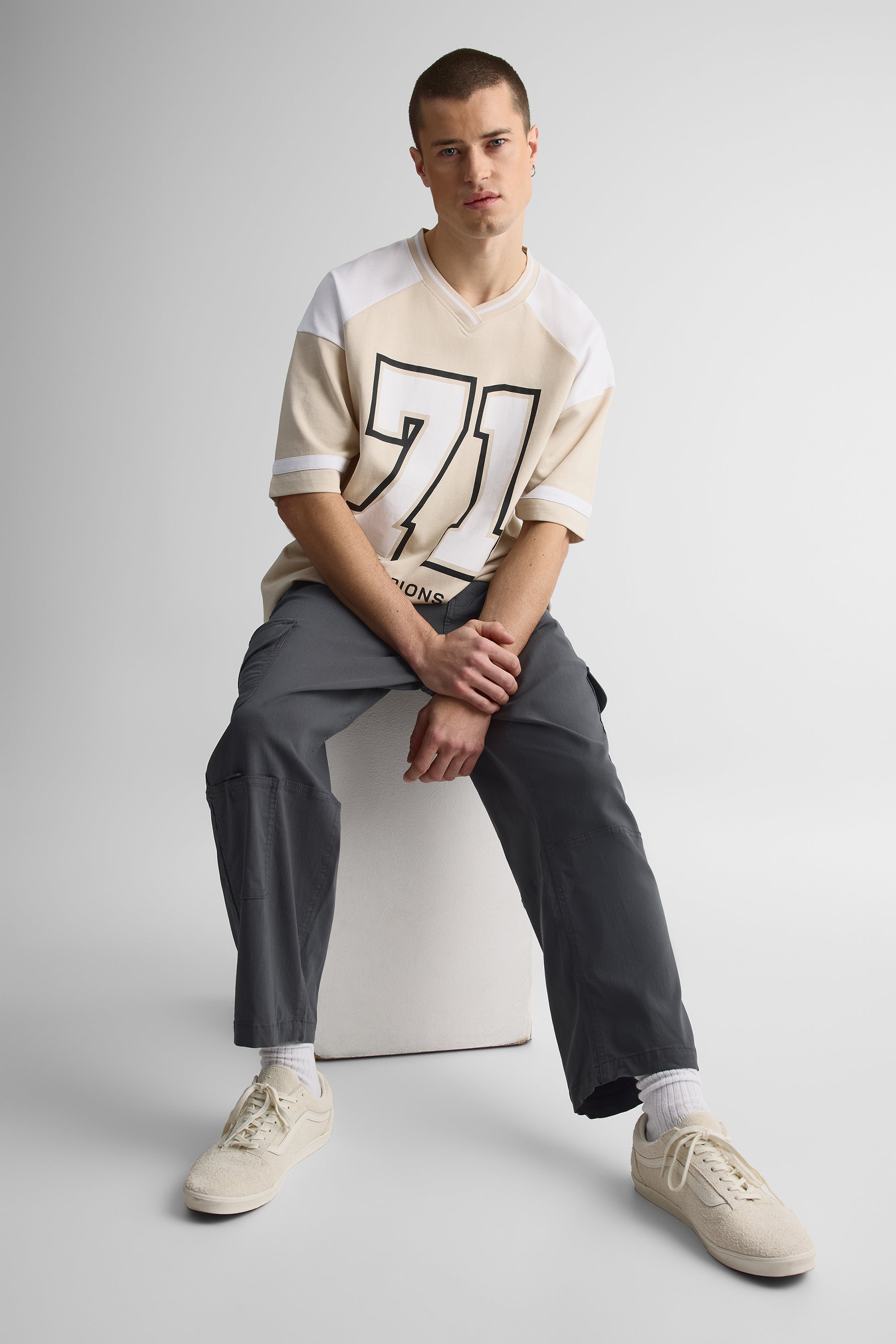 T-shirt graphique manches courtes en coton - Jeune homme && BEIGE