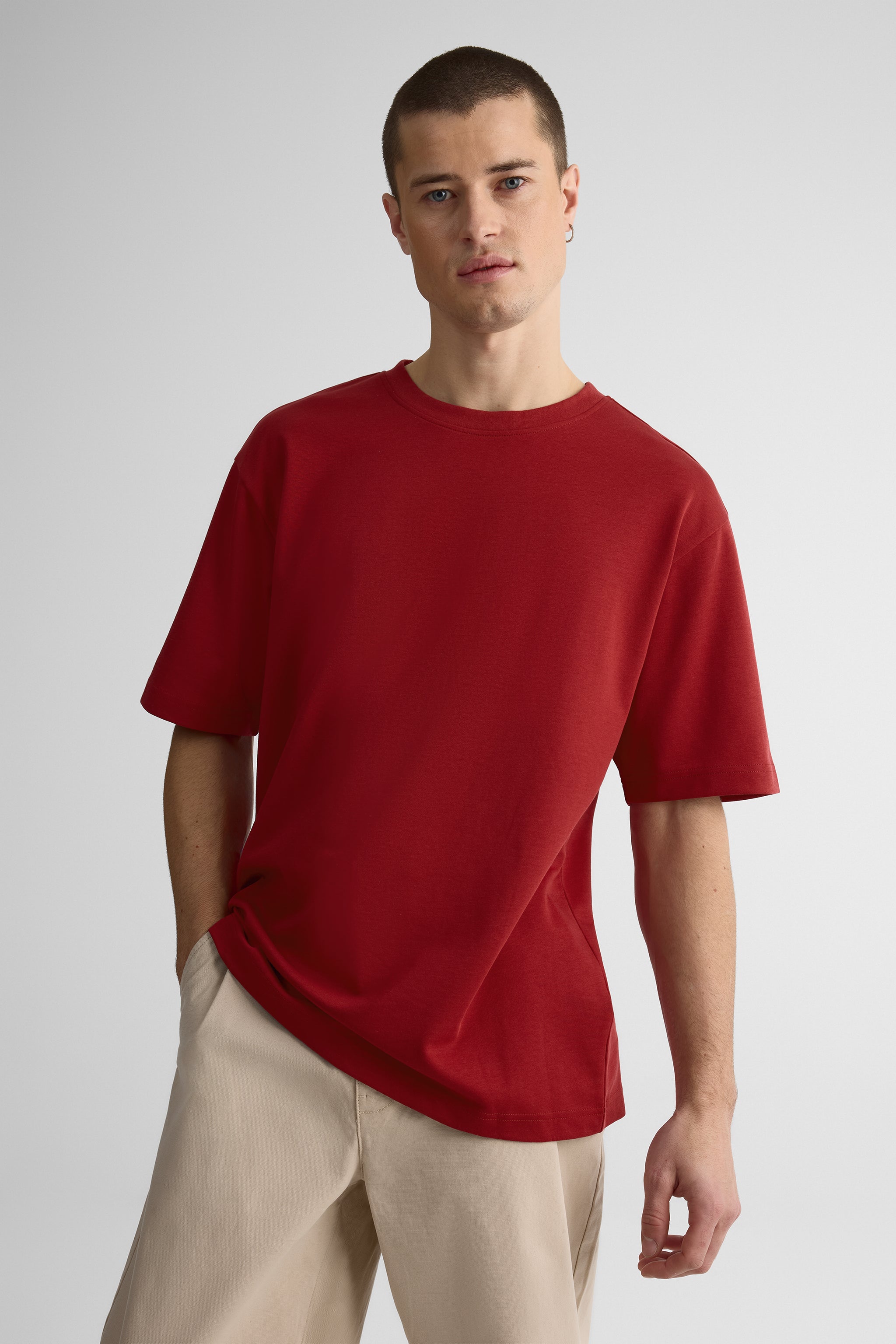 T-shirt uni manches courtes en slick jersey - Jeune homme && ROUGE