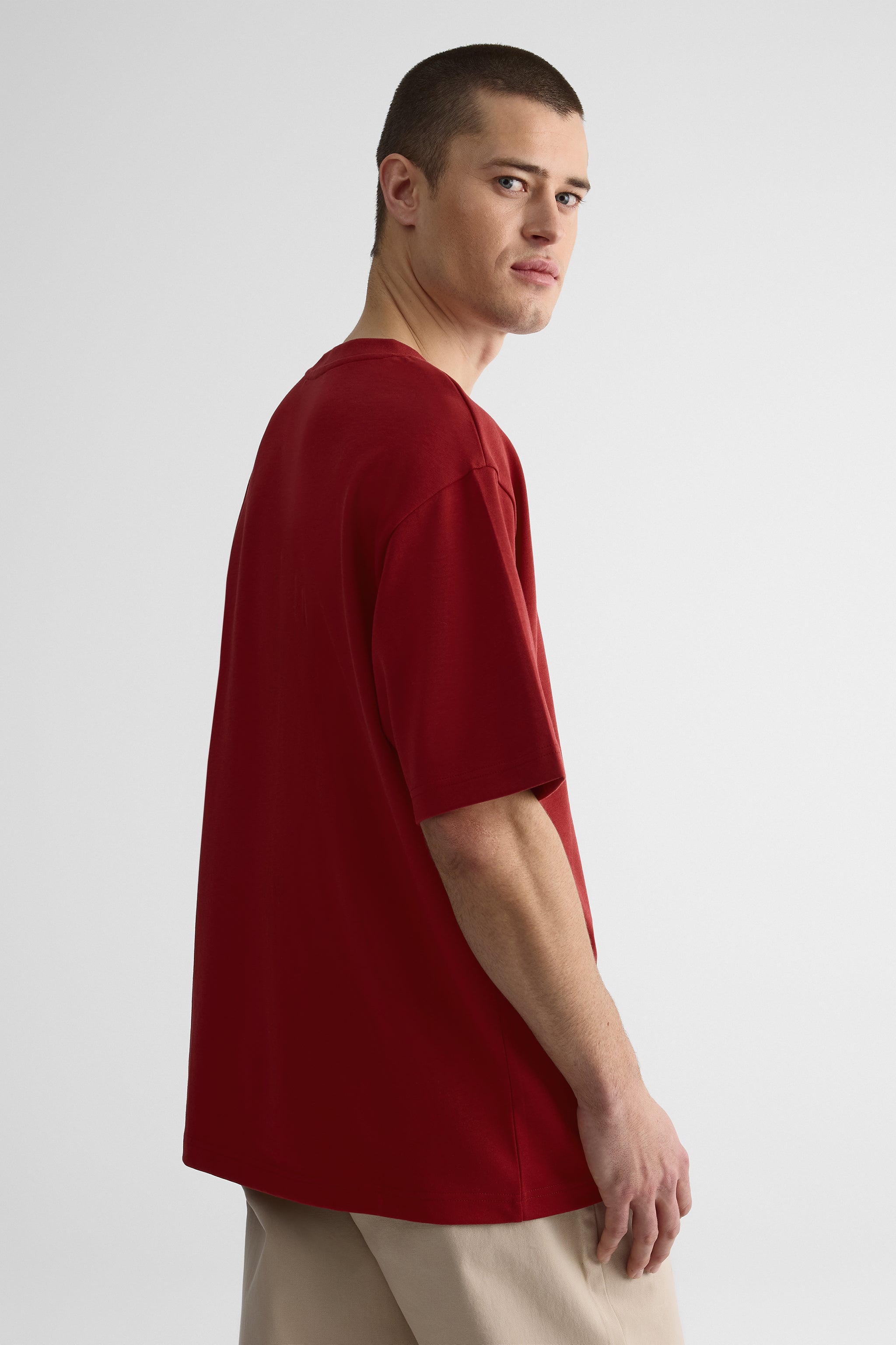T-shirt uni manches courtes en slick jersey - Jeune homme && ROUGE