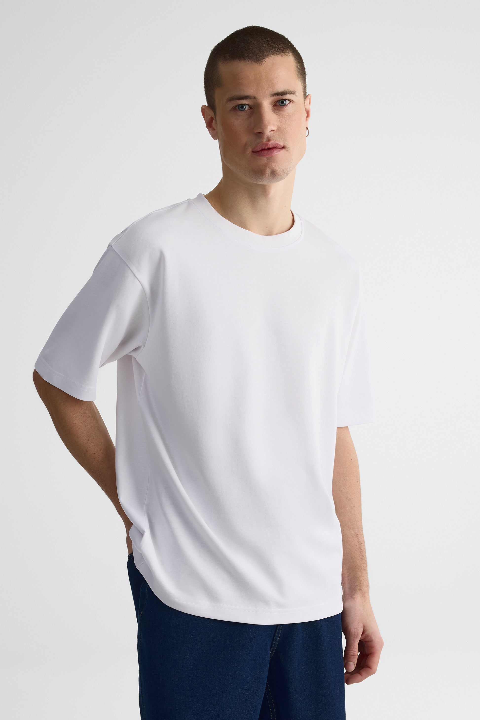 T-shirt uni manches courtes en slick jersey - Jeune homme && BLANC
