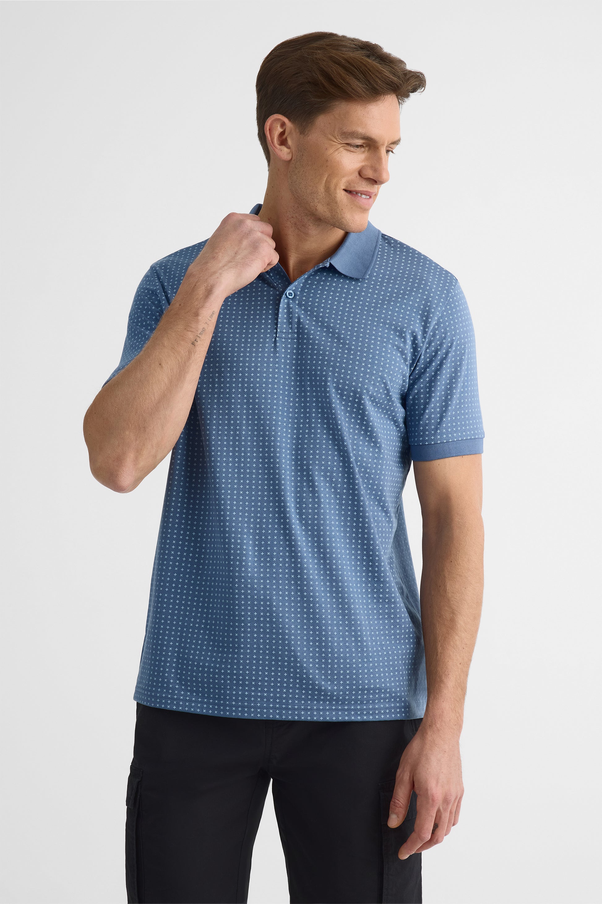 Chandail polo imprimé en coton - Homme && BLEU MULTI