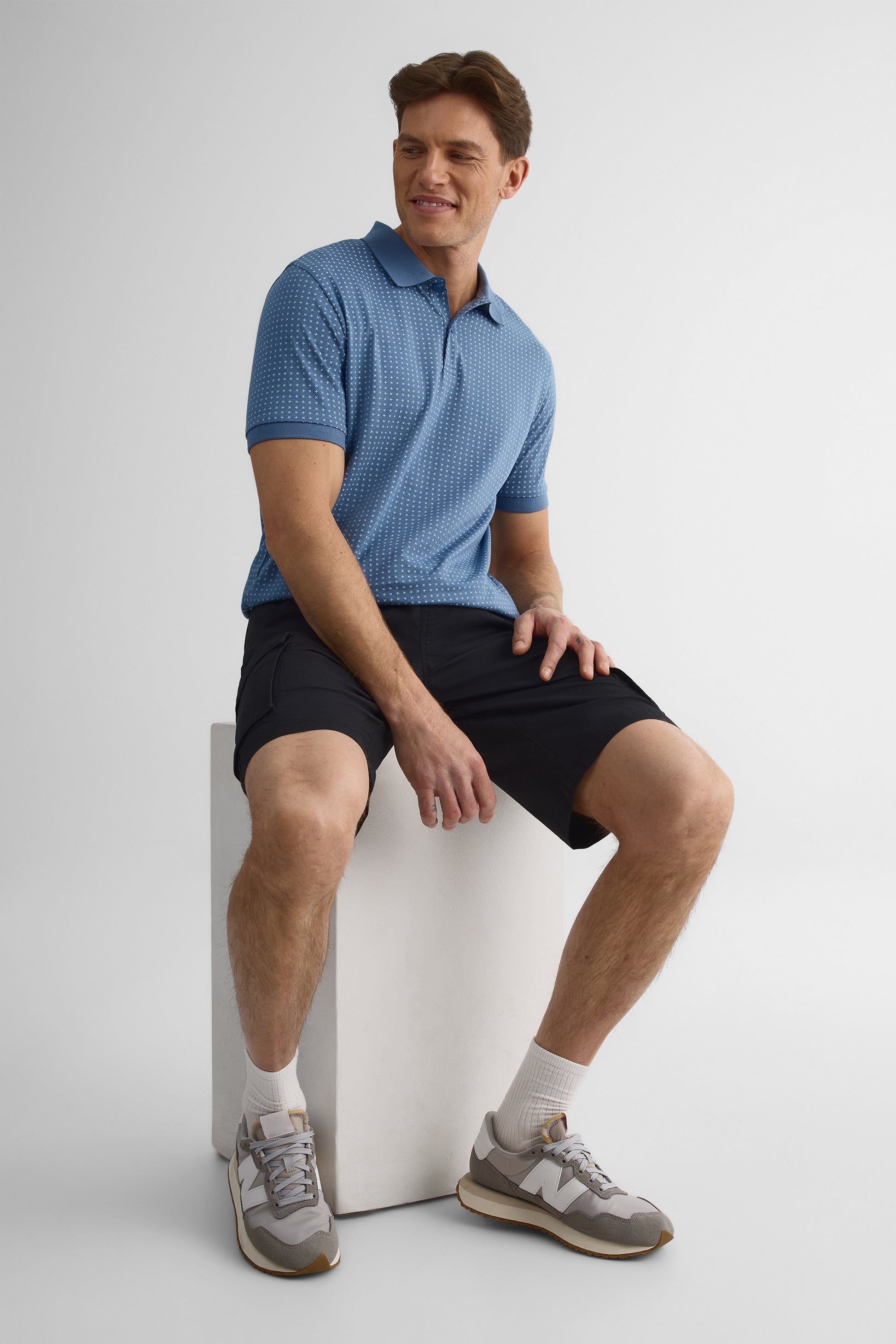 Chandail polo imprimé en coton - Homme && BLEU MULTI
