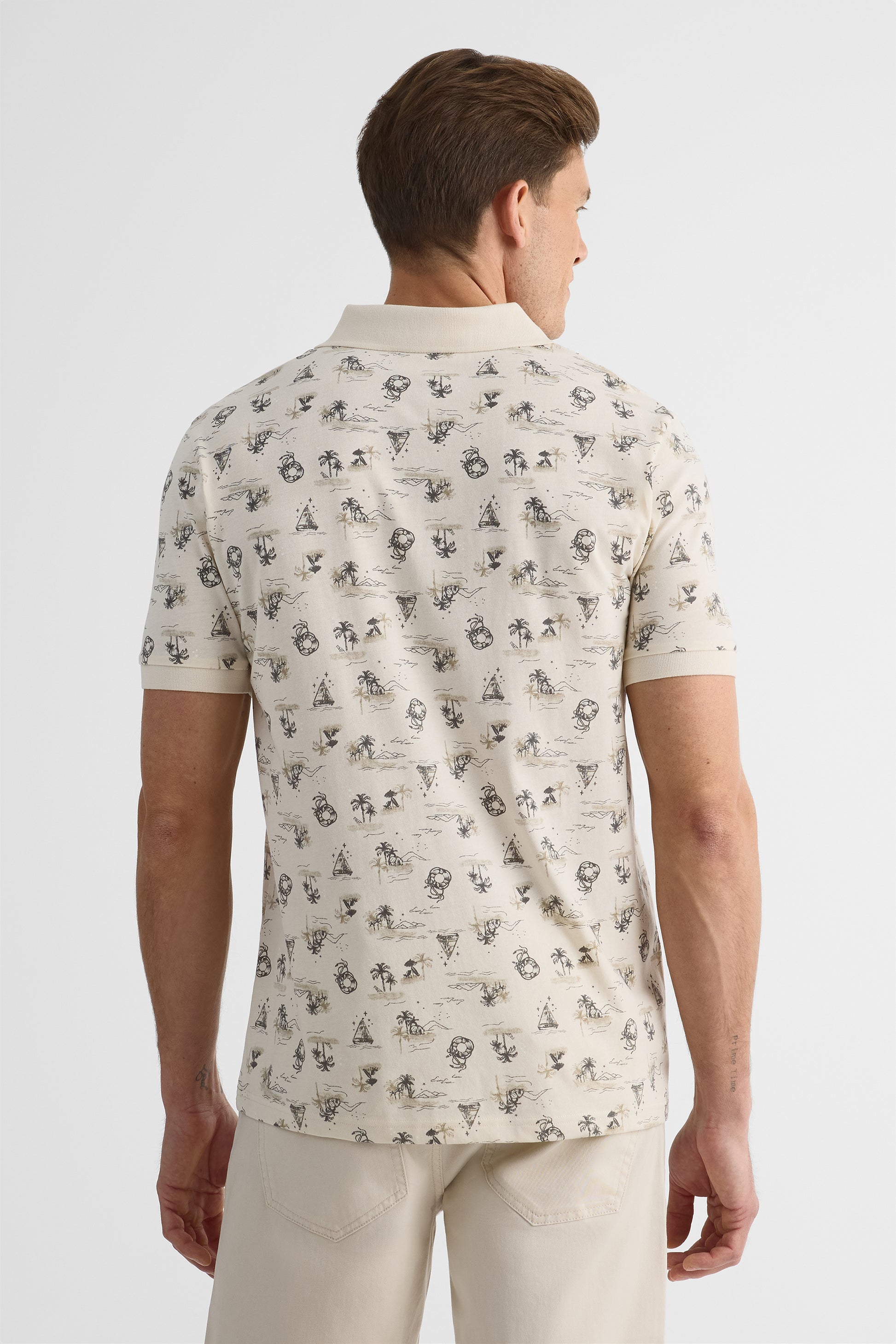 Chandail polo imprimé en coton - Homme && BEIGE/MULTI