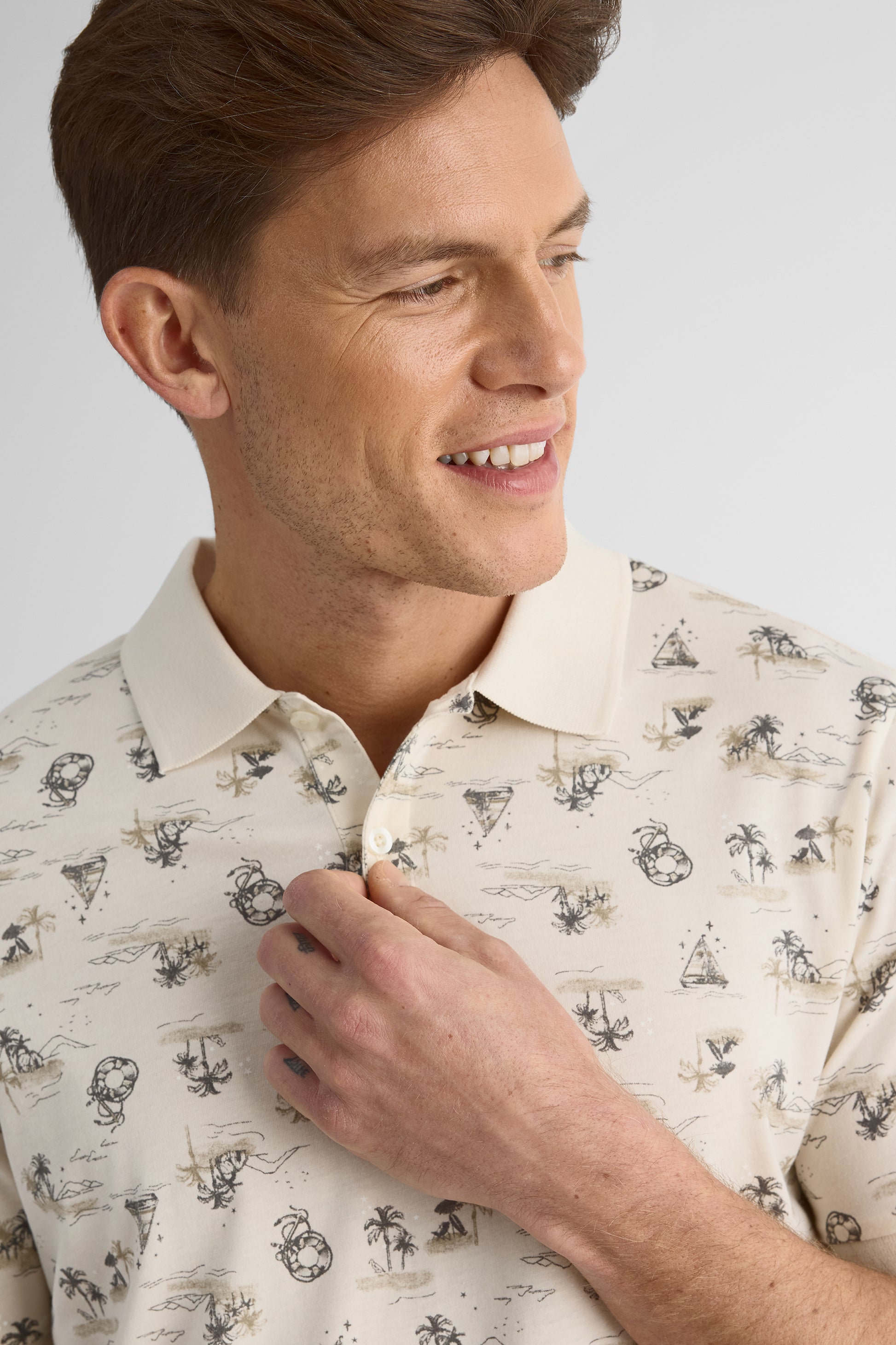 Chandail polo imprimé en coton - Homme && BEIGE/MULTI