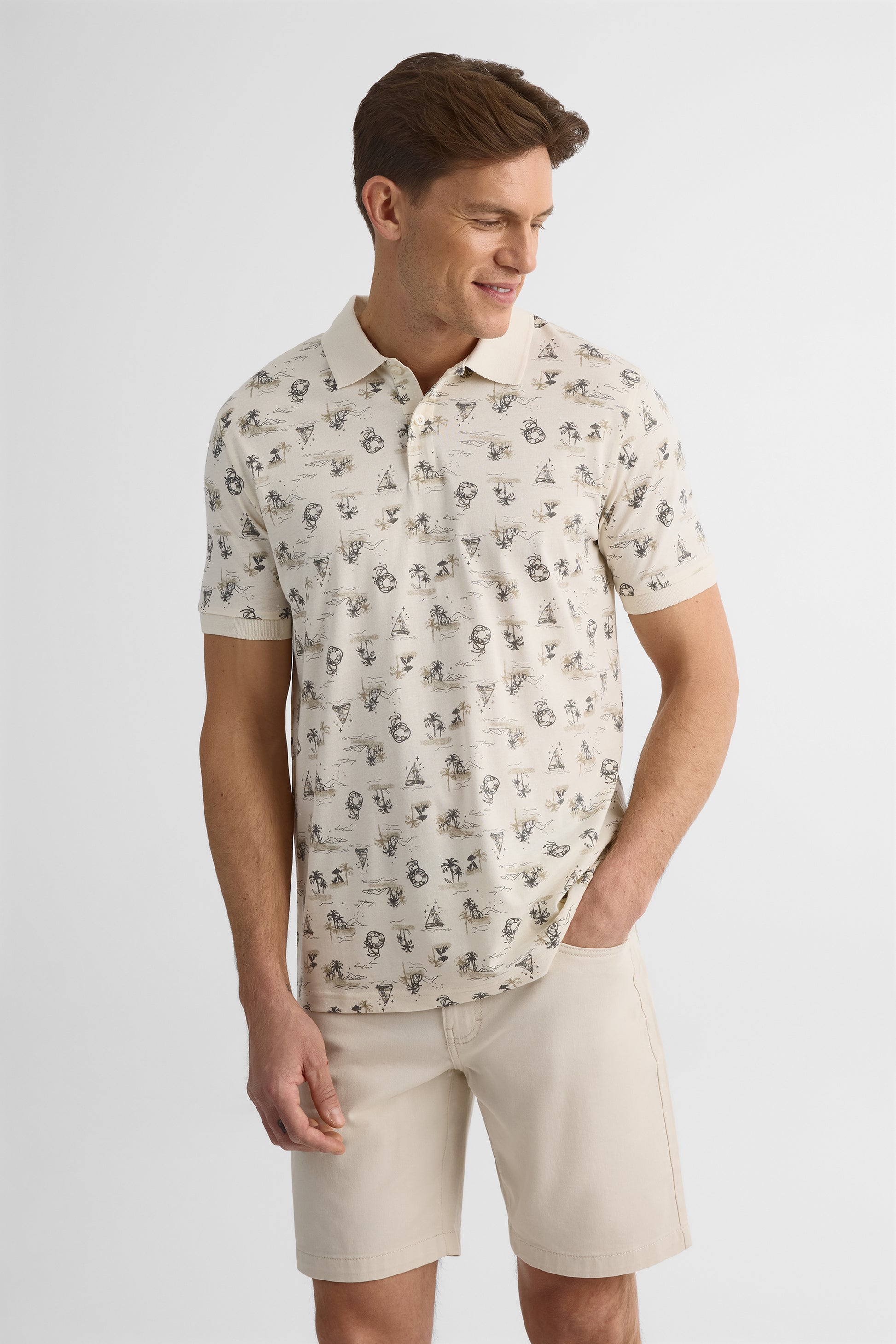 Chandail polo imprimé en coton - Homme && BEIGE/MULTI