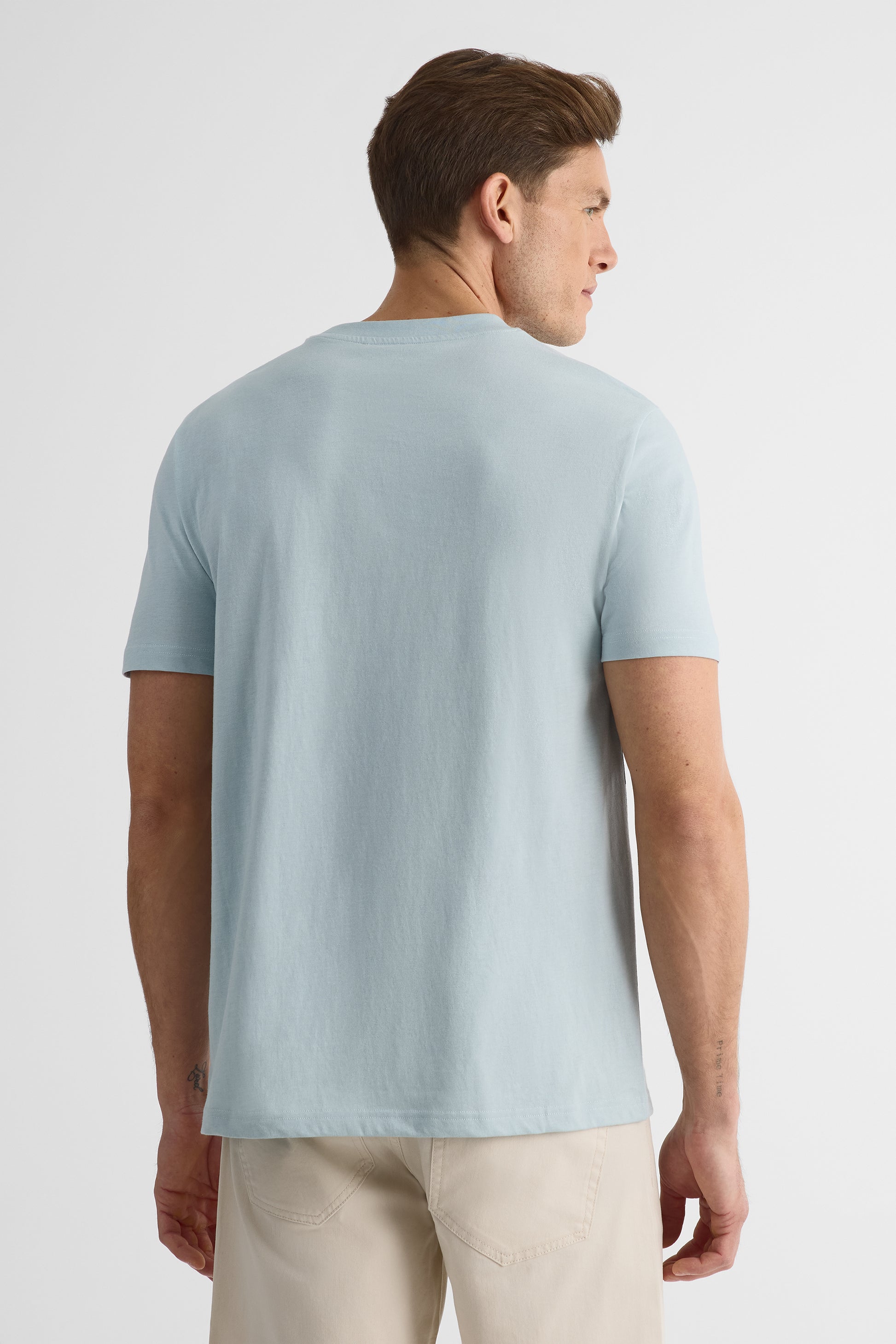 T-shirt rayé col rond en coton - Homme && BLEU MULTI