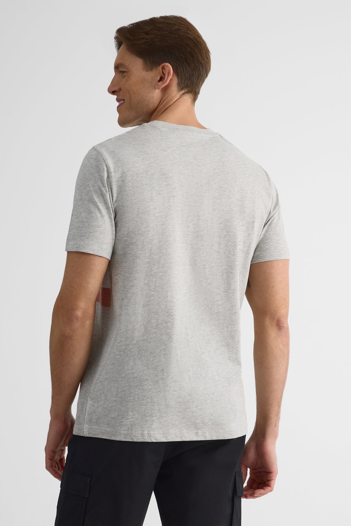 T-shirt rayé col rond en coton - Homme && GRIS MULTI