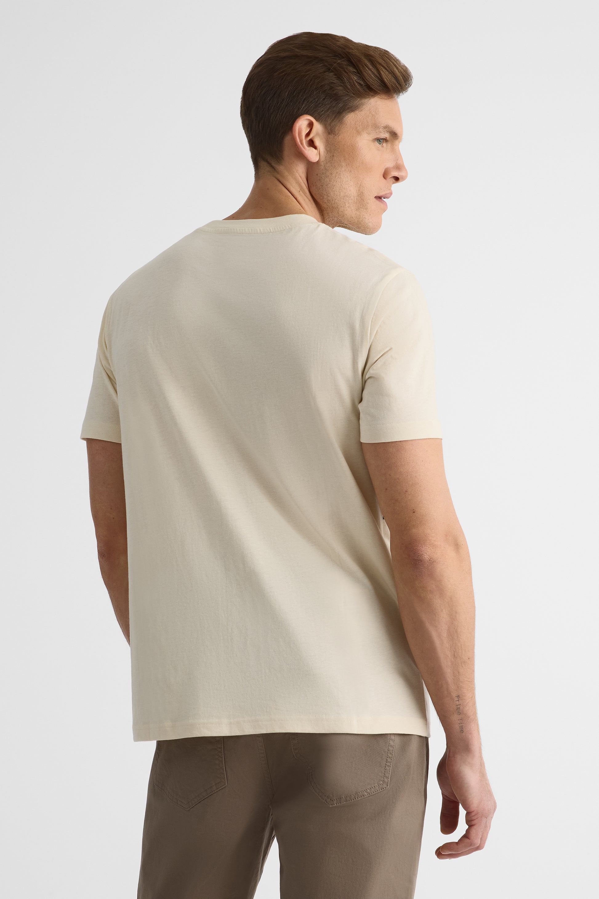 T-shirt rayé col rond en coton - Homme && BEIGE/MULTI