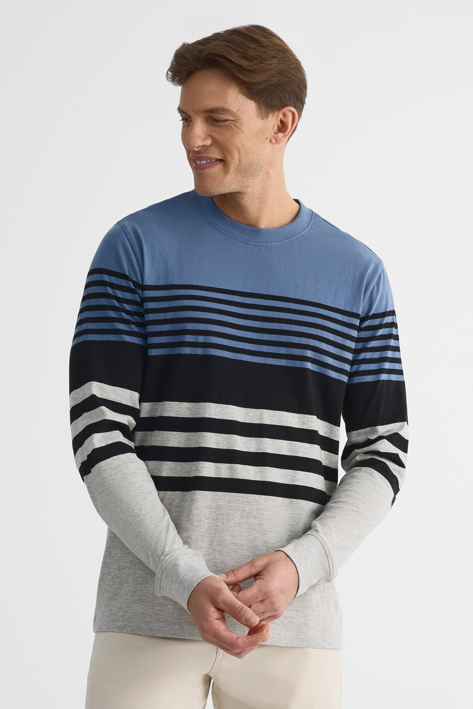 Chandail léger rayé à manches longues – Homme && GRIS MULTI