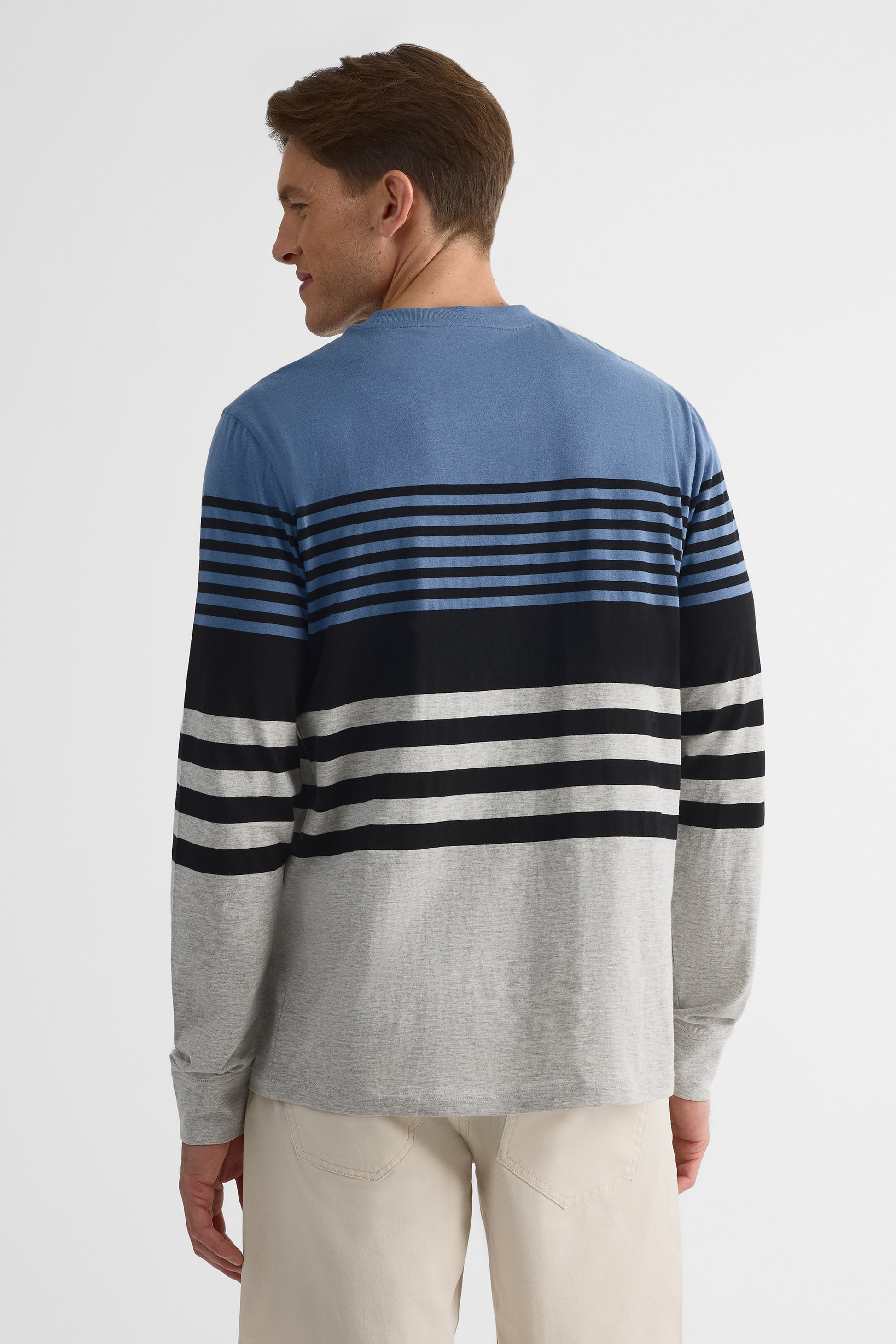 Chandail léger rayé à manches longues – Homme && GRIS MULTI
