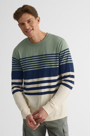 Chandail léger rayé à manches longues – Homme && VERT/MULTI