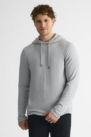 Chandail léger à capuchon en micro rib – Homme && GRIS MIXTE