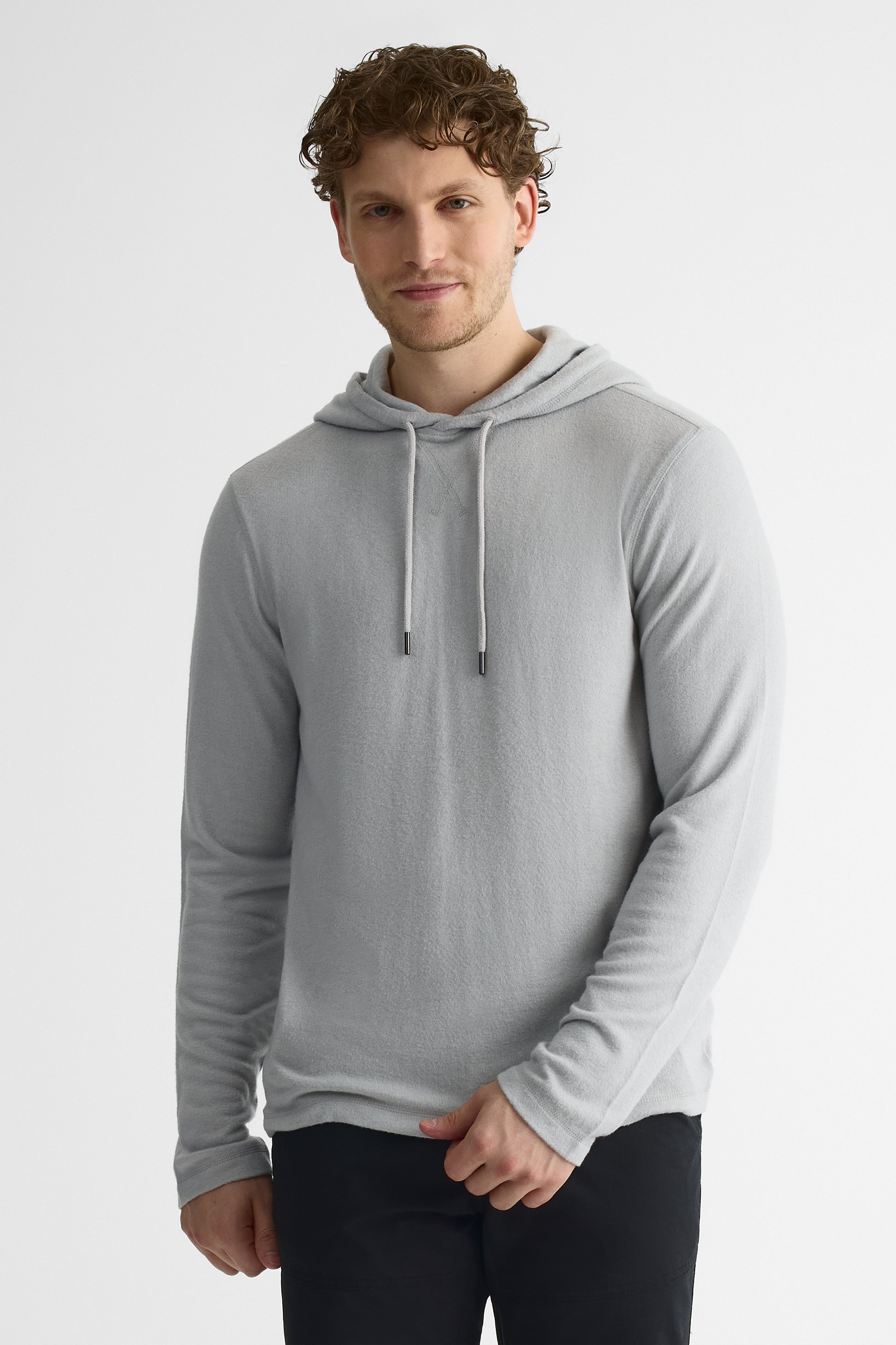 Chandail léger à capuchon en micro rib – Homme && GRIS MIXTE
