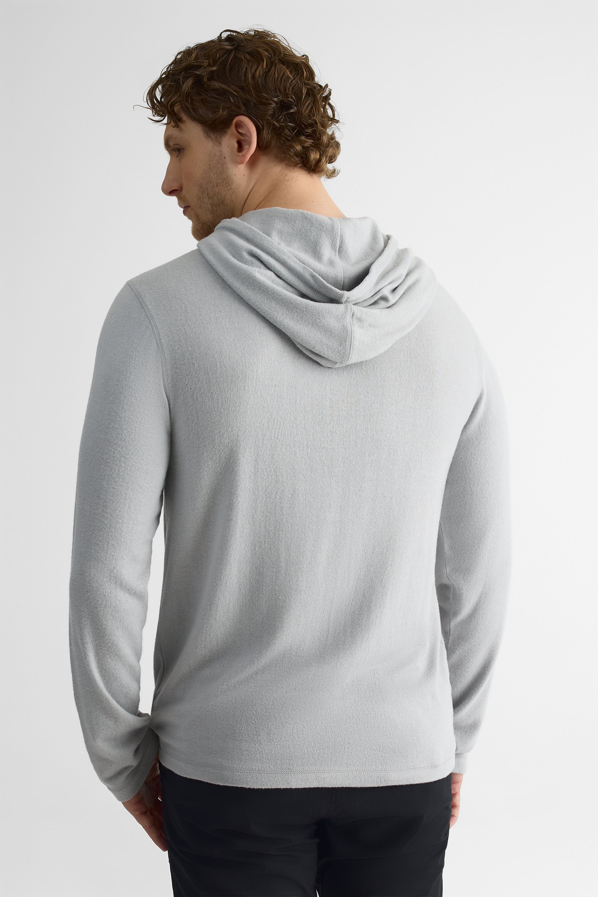 Chandail léger à capuchon en micro rib – Homme && GRIS MIXTE