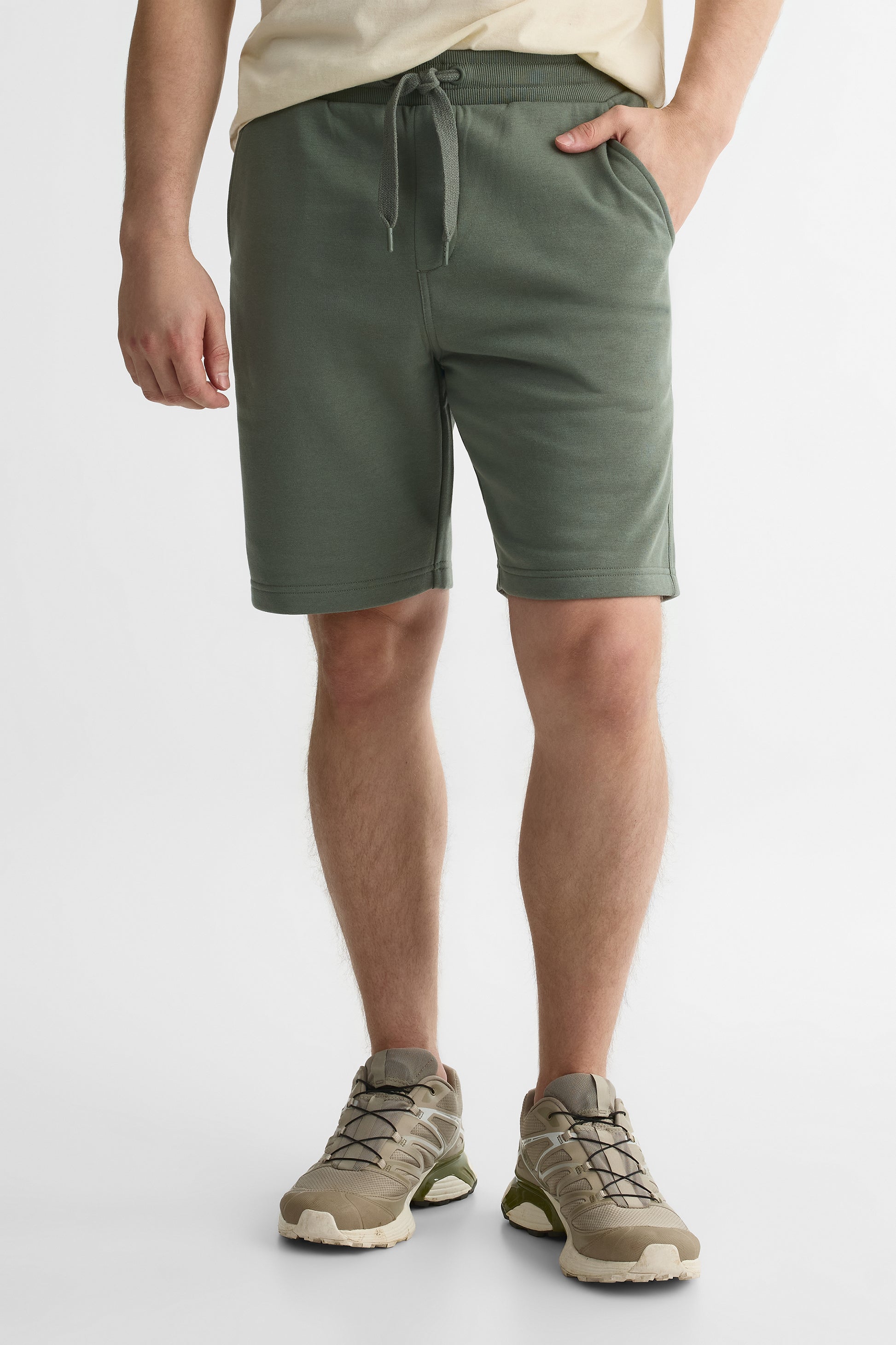 Short en fleece uni avec cordon - Homme && VERT