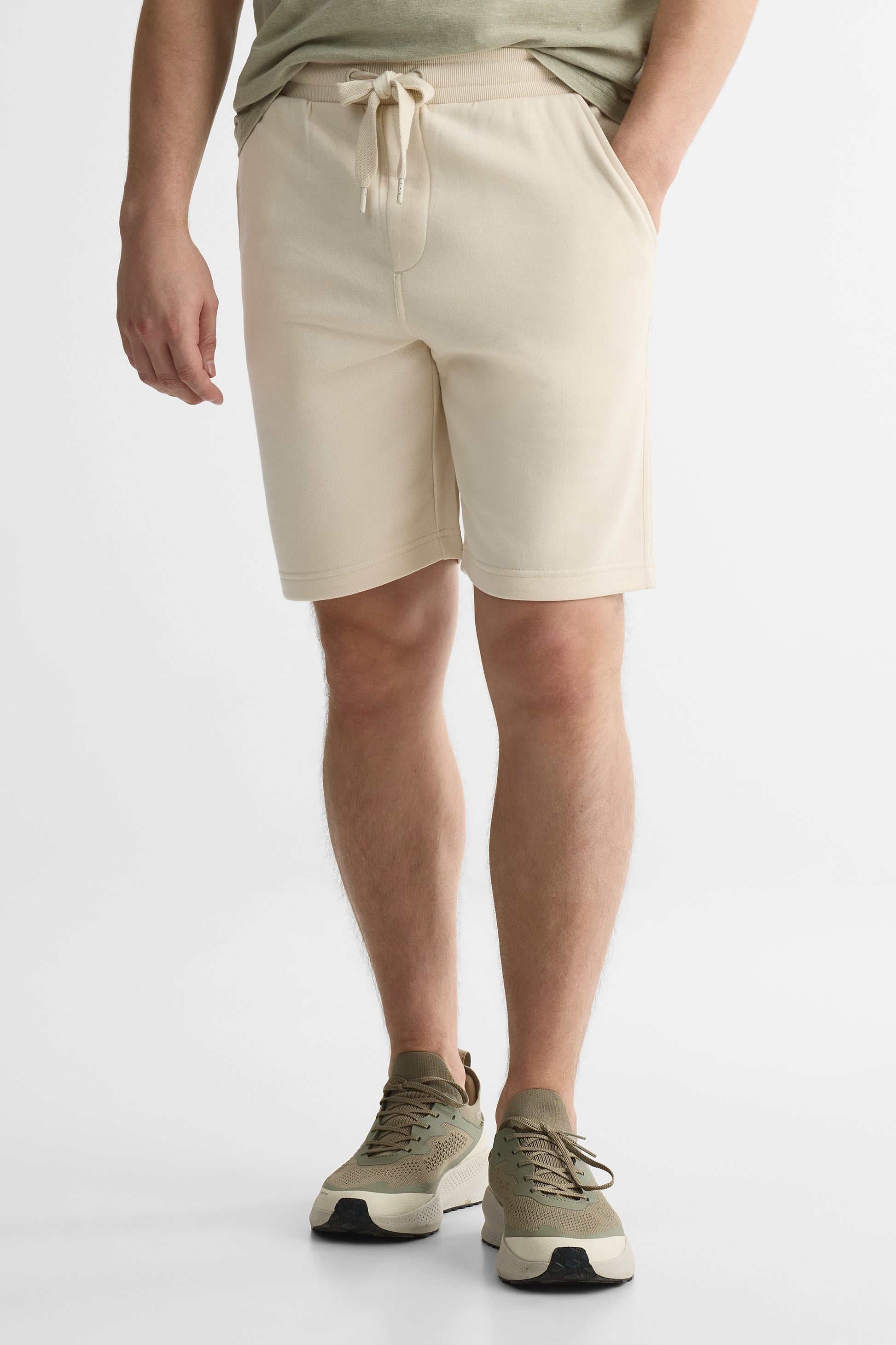 Short en fleece uni avec cordon - Homme && BEIGE