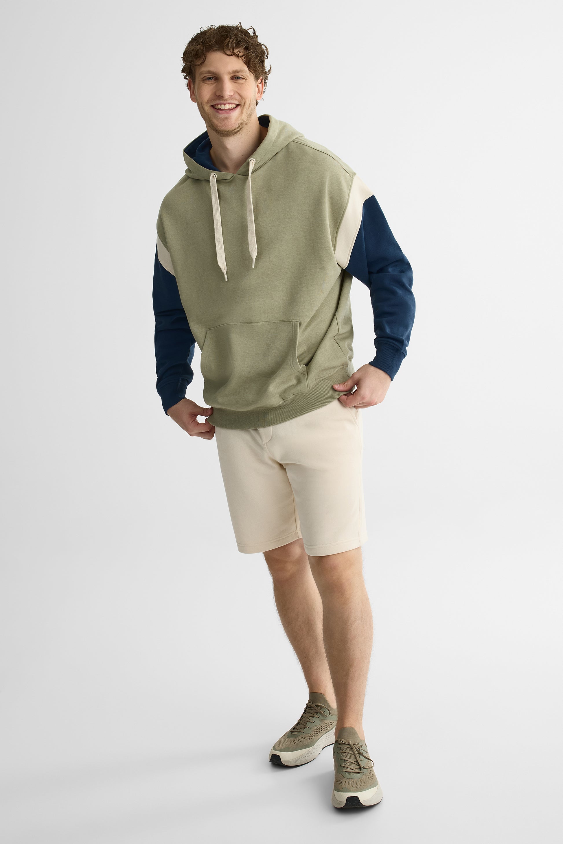 Short en fleece uni avec cordon - Homme && BEIGE