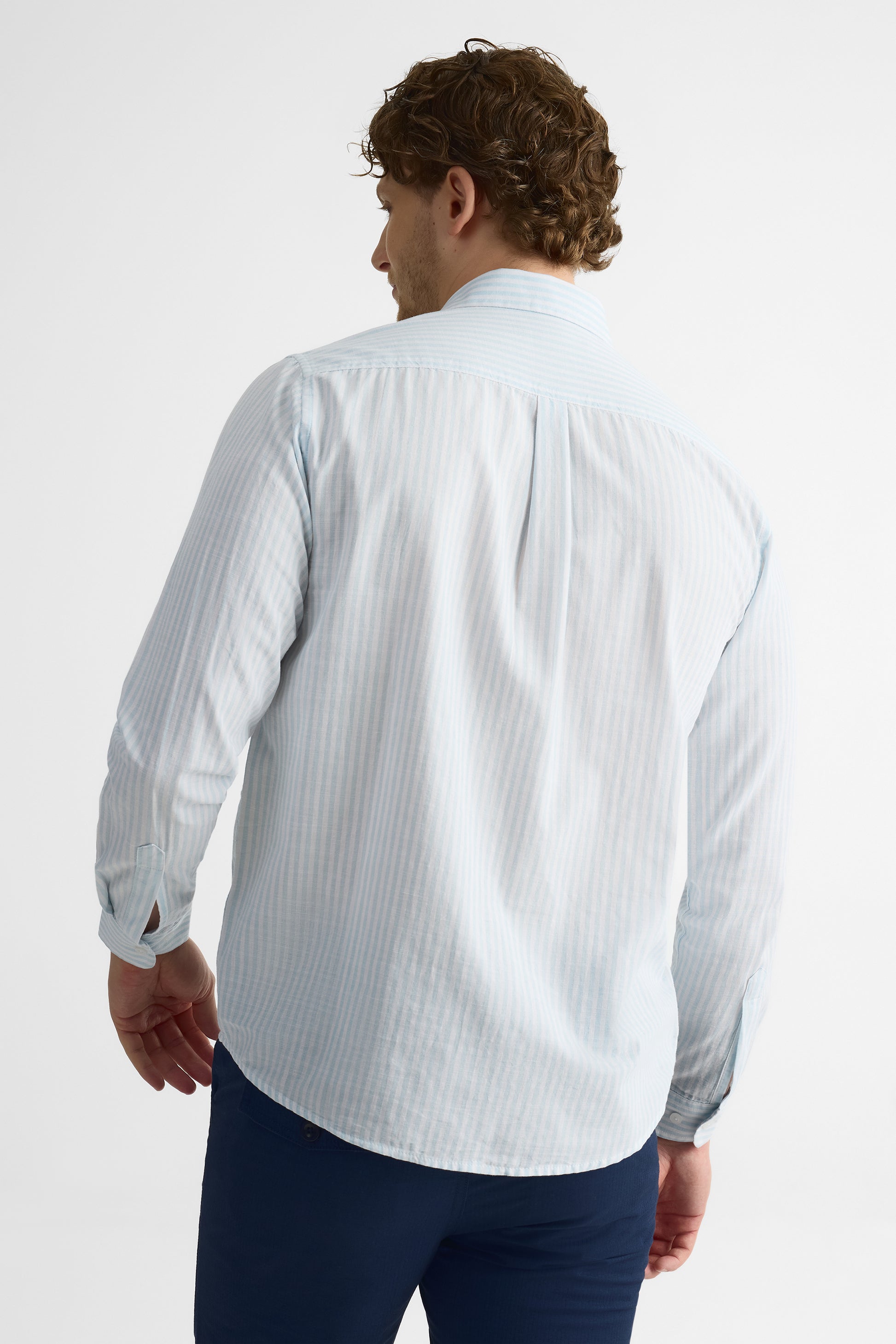 Chemise rayée à manches longues – Homme && BLEU MULTI