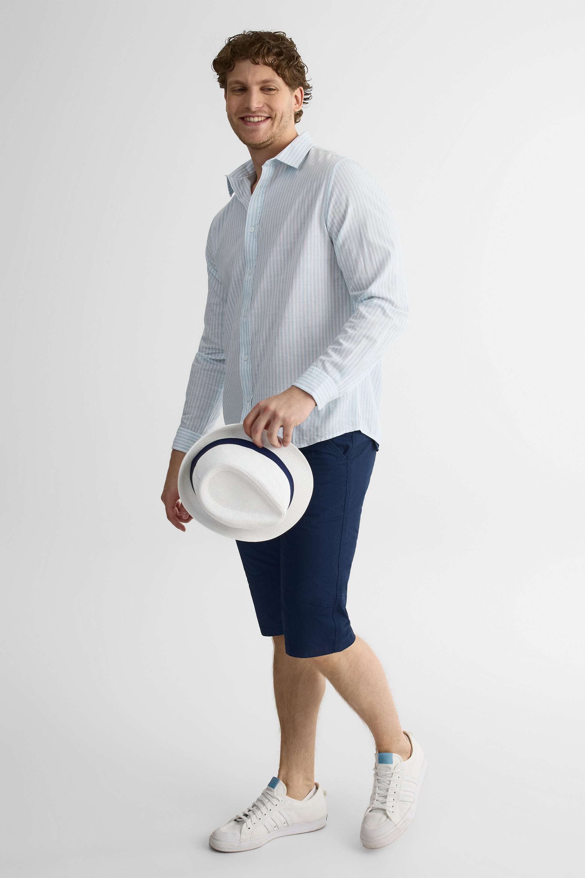 Chemise rayée à manches longues – Homme && BLEU MULTI