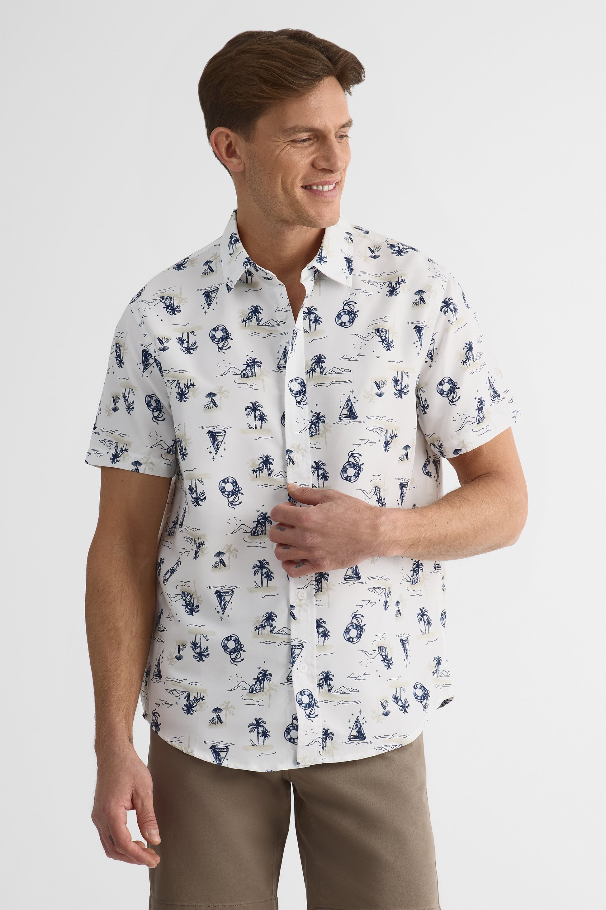 Chemise manches courtes à motifs - Homme && BLANC MULTI