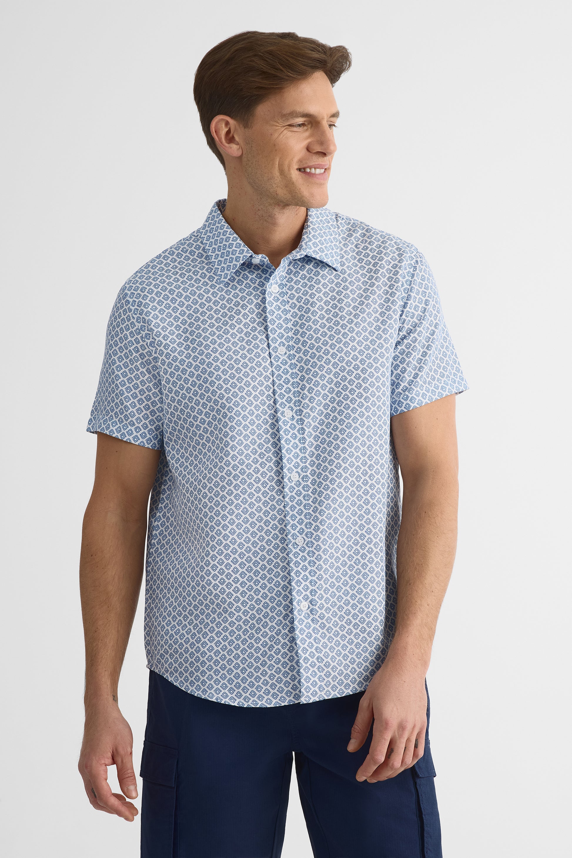 Chemise manches courtes à motifs - Homme && BLEU MULTI