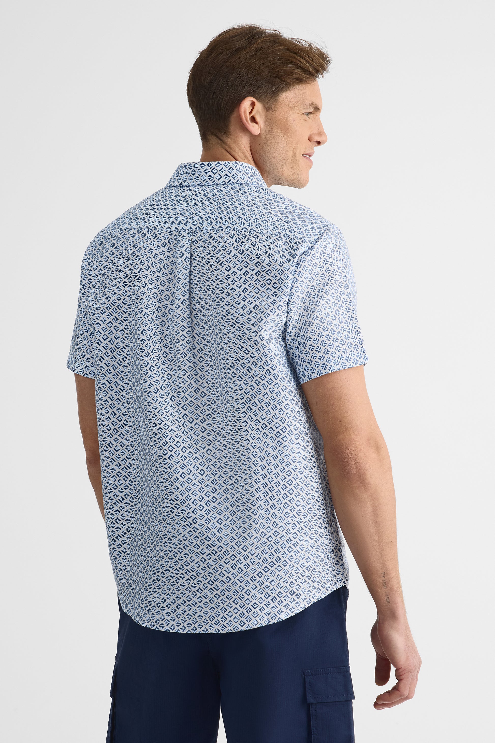 Chemise manches courtes à motifs - Homme && BLEU MULTI