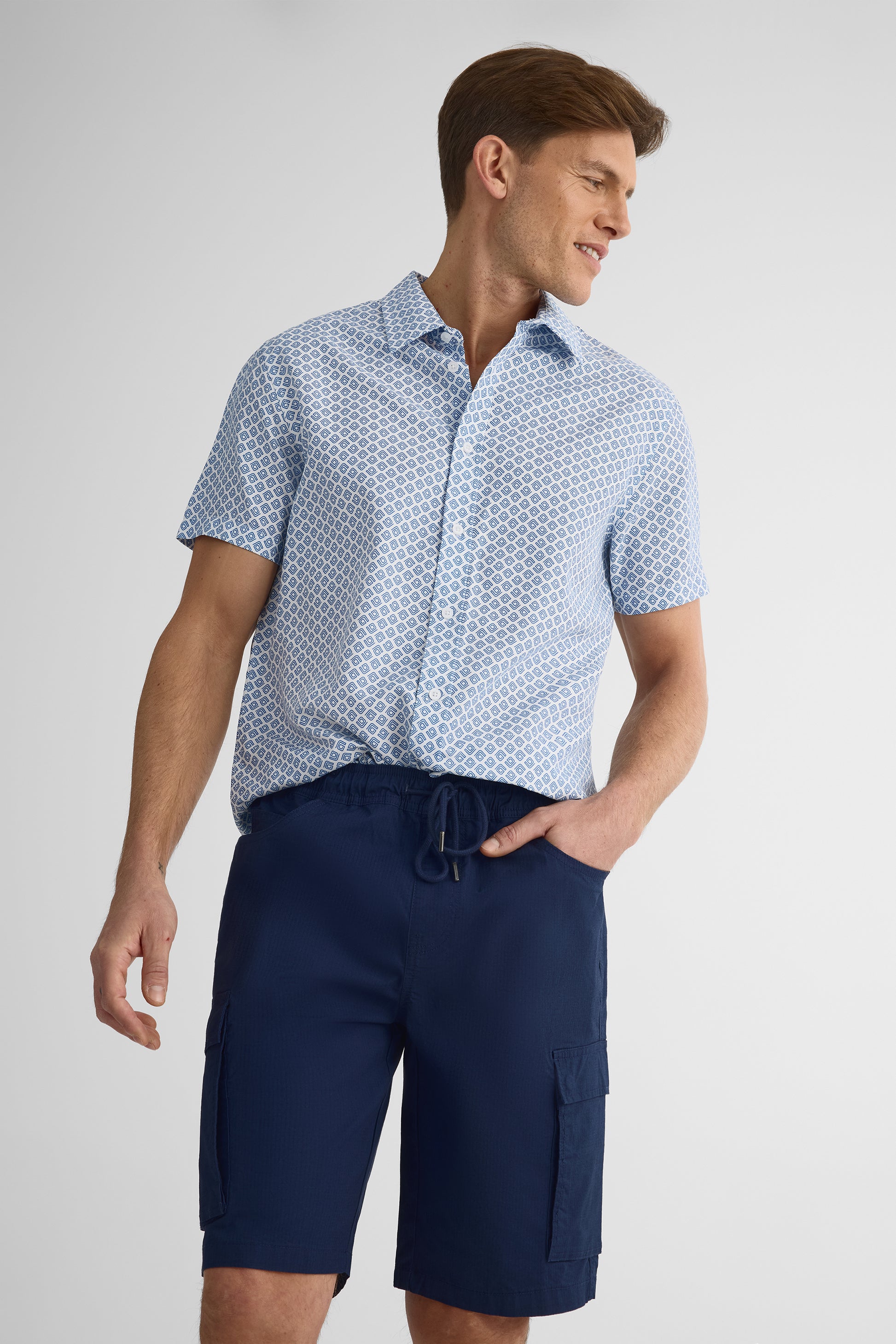 Chemise manches courtes à motifs - Homme && BLEU MULTI