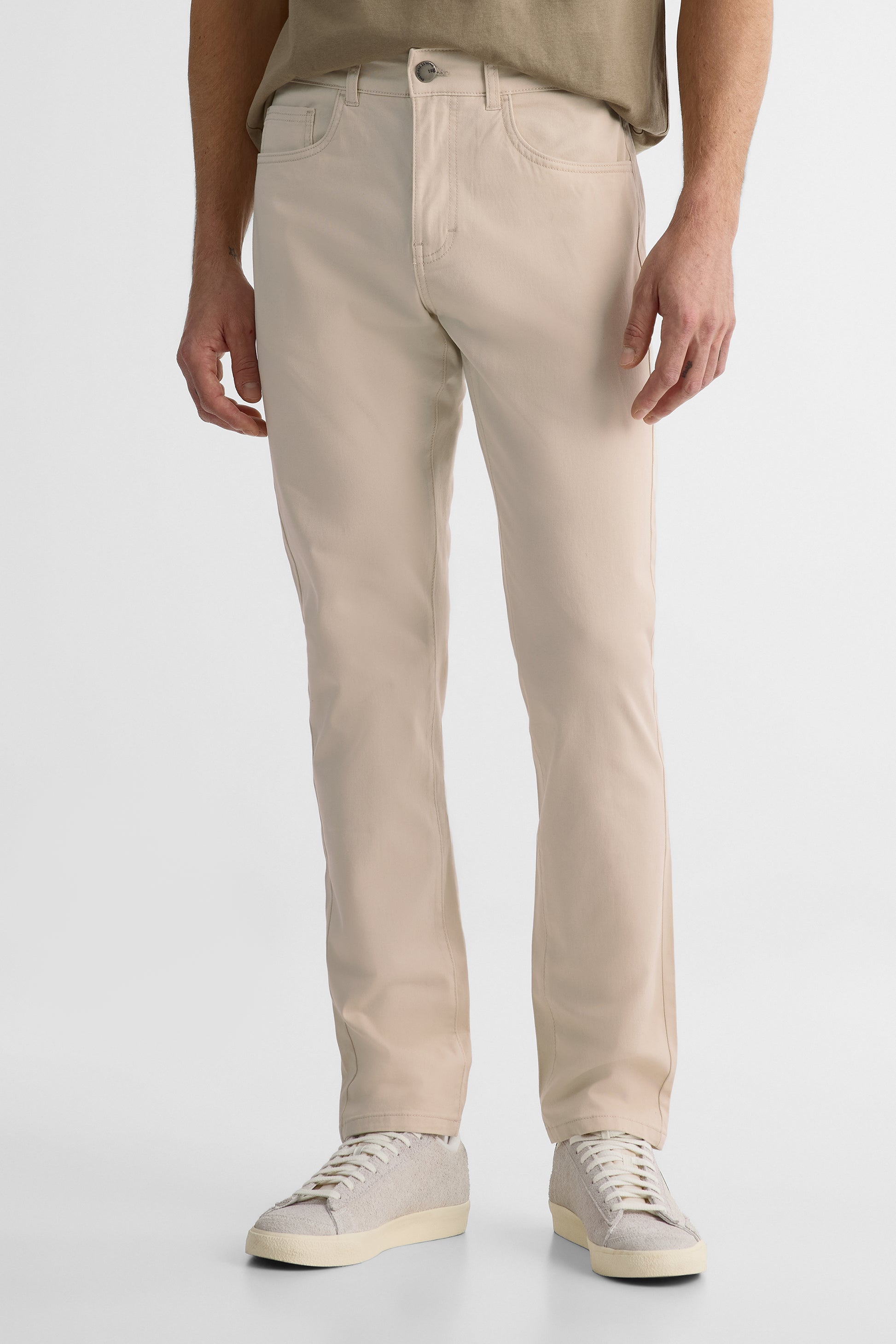 Pantalon ajusté 5 poches en stretch - Homme && BEIGE