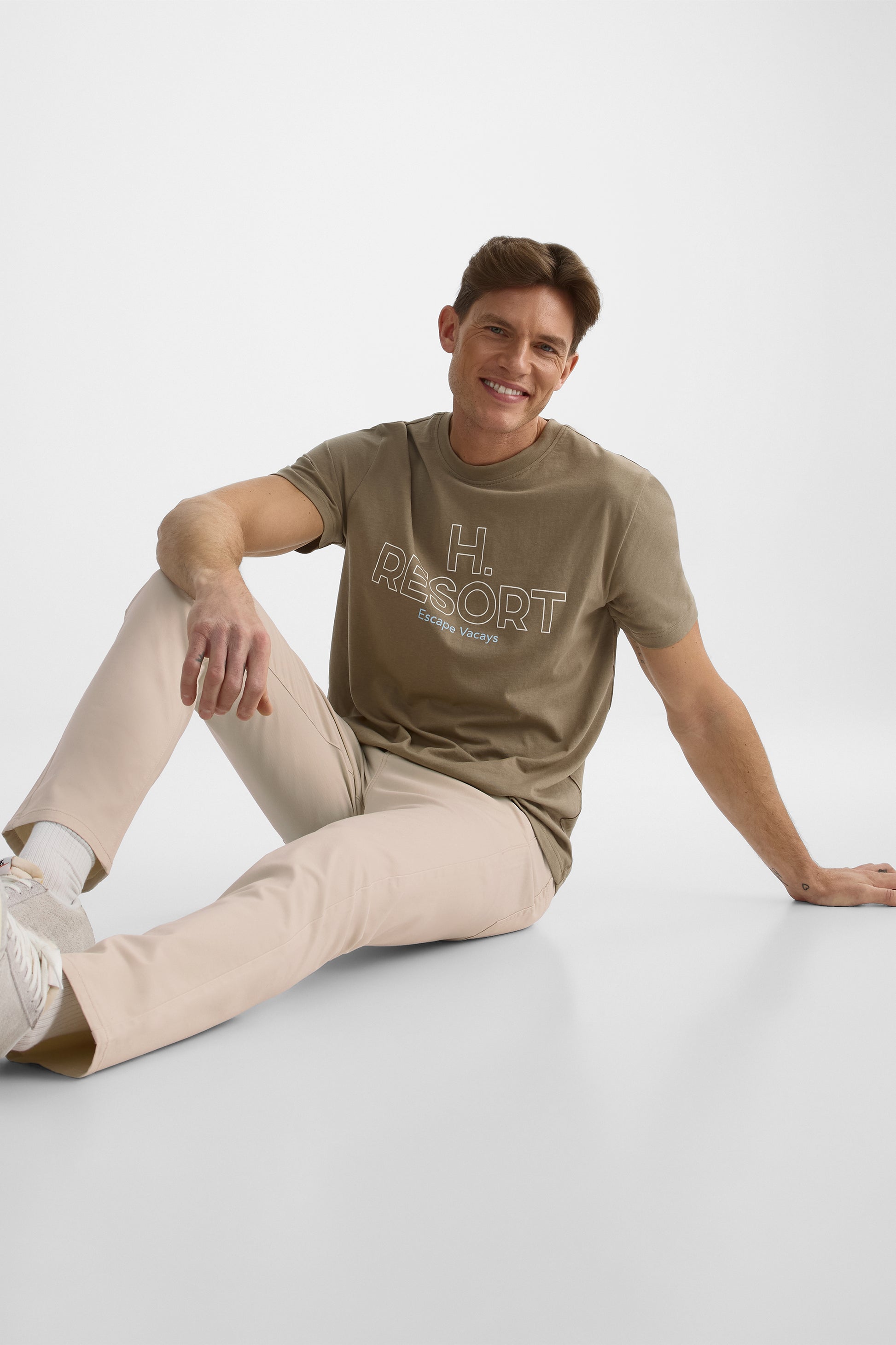 Pantalon ajusté 5 poches en stretch - Homme && BEIGE