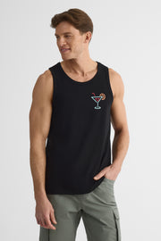 Camisole graphique col rond en coton - Homme && NOIR
