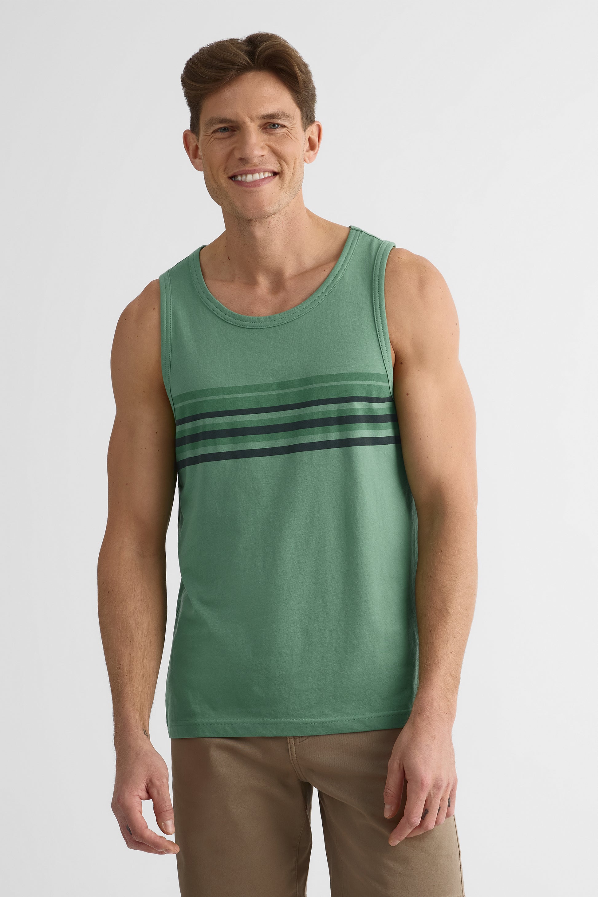 Camisole graphique col rond en coton - Homme && VERT