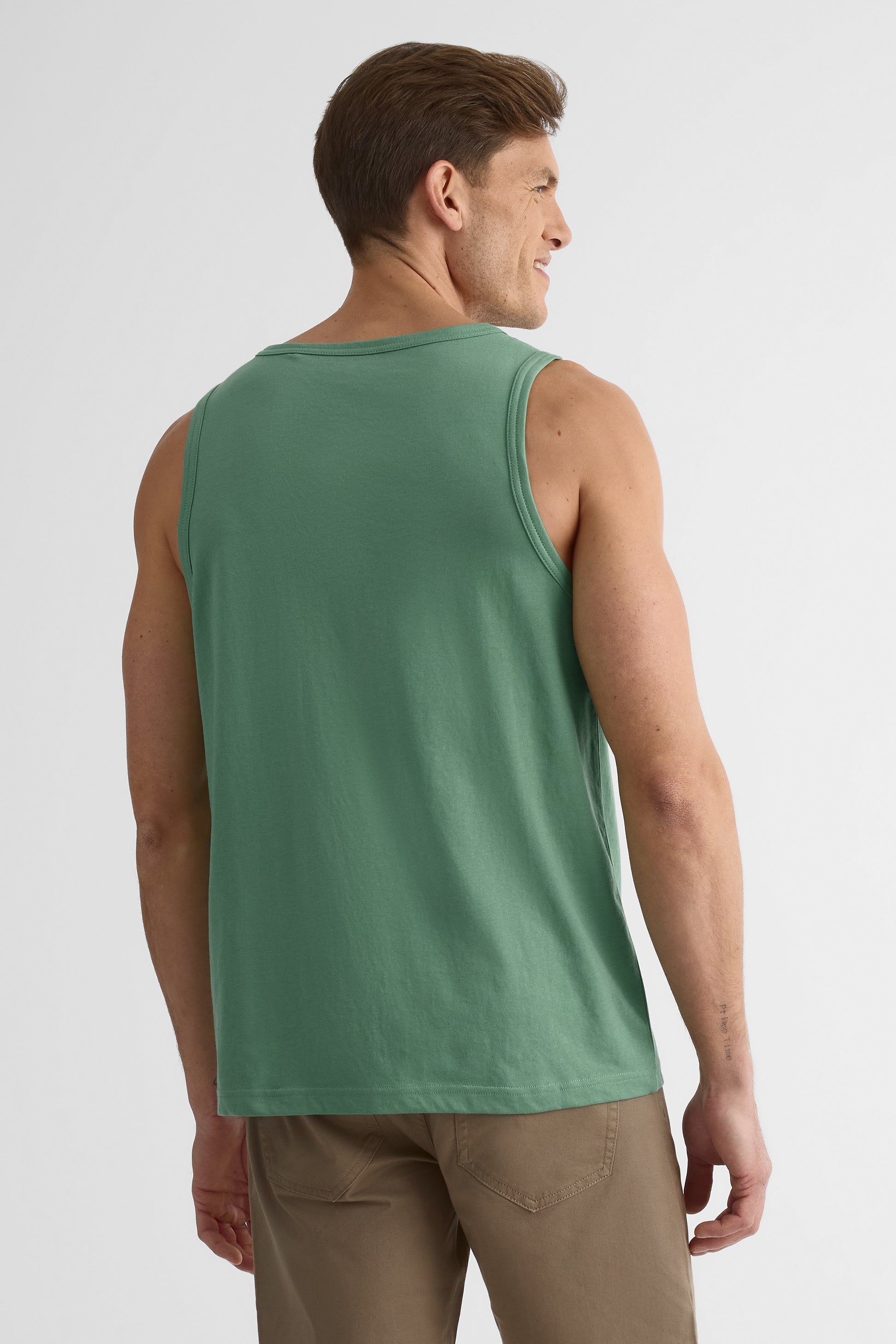 Camisole graphique col rond en coton - Homme && VERT