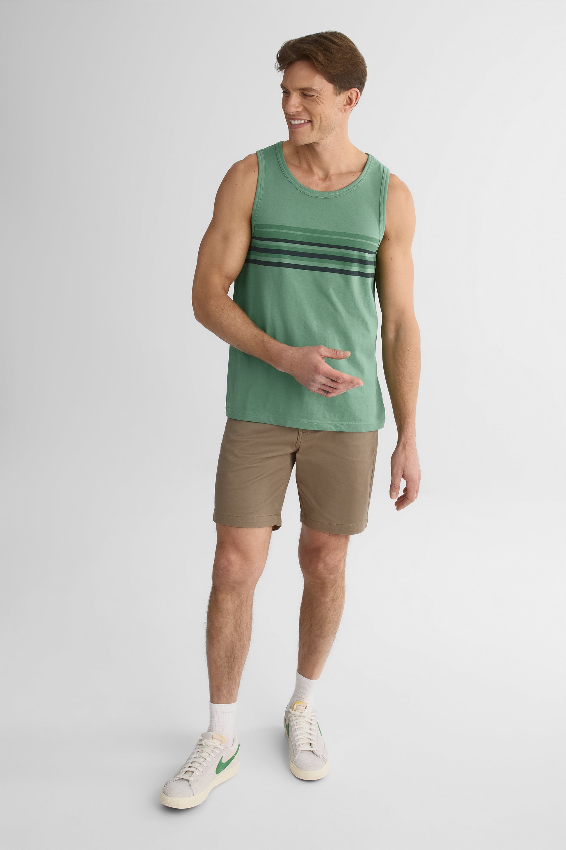 Camisole graphique col rond en coton - Homme && VERT