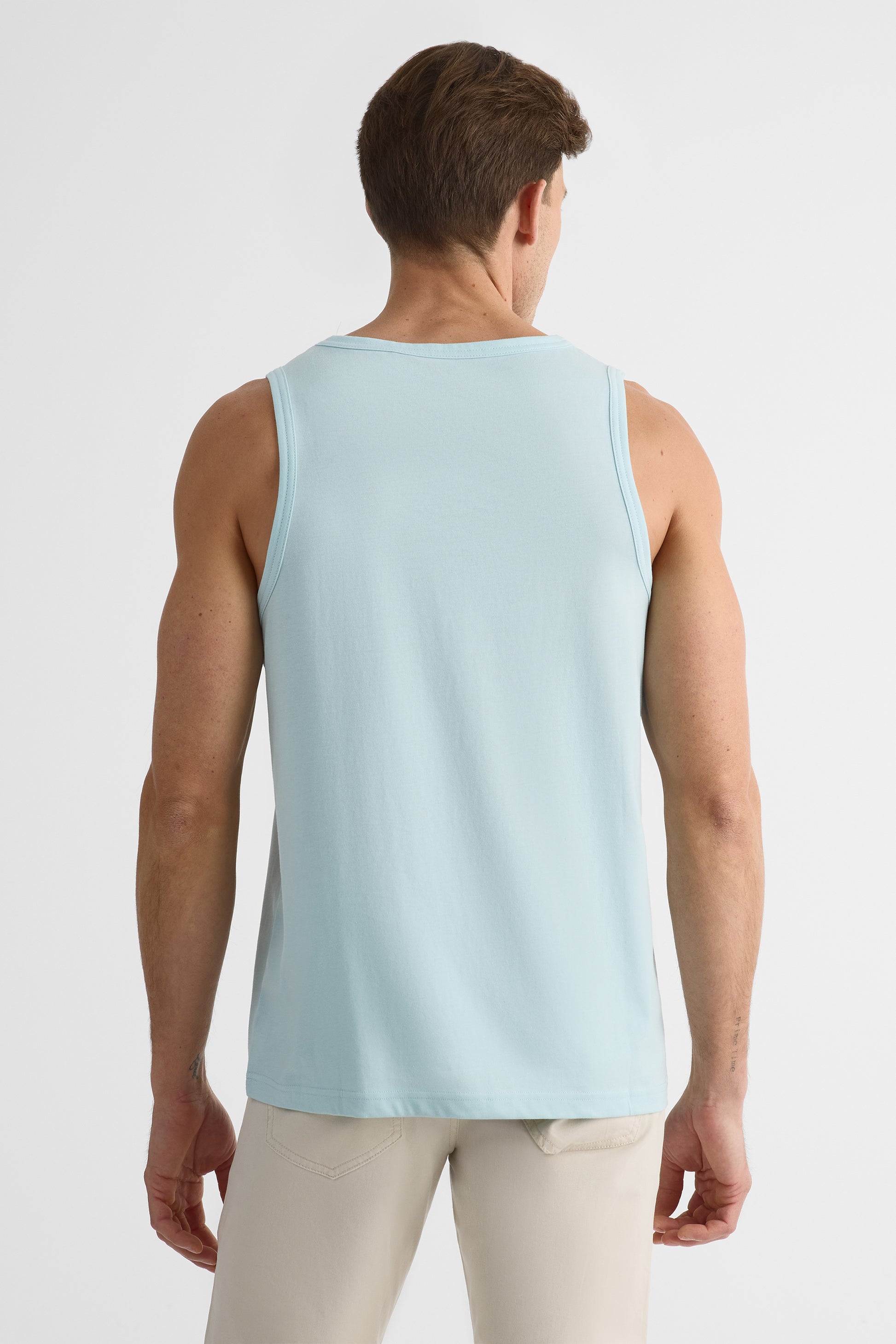 Camisole graphique col rond en coton - Homme && BLEU